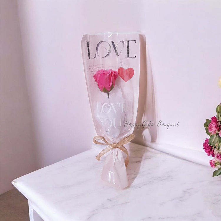 單朵love酒紅色玫瑰香皂花,單支love粉紅色玫瑰香皂花,Single love rose soap bouquet