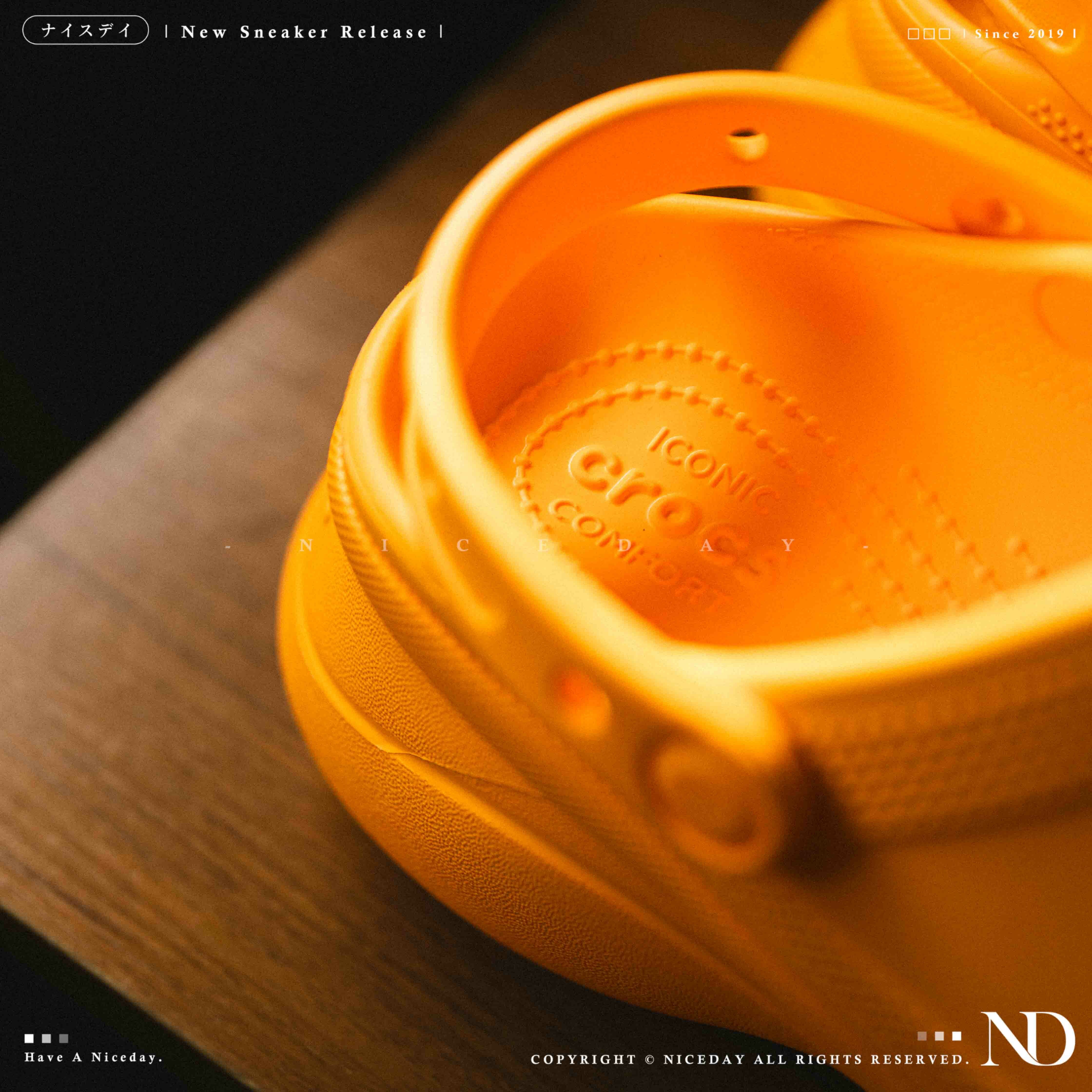 NICEDAY 現貨 Crocs Classic Crush 洞洞鞋 鯨魚 亮橘 螢光橘 橘色 厚底 踩屎感 206302-85Q