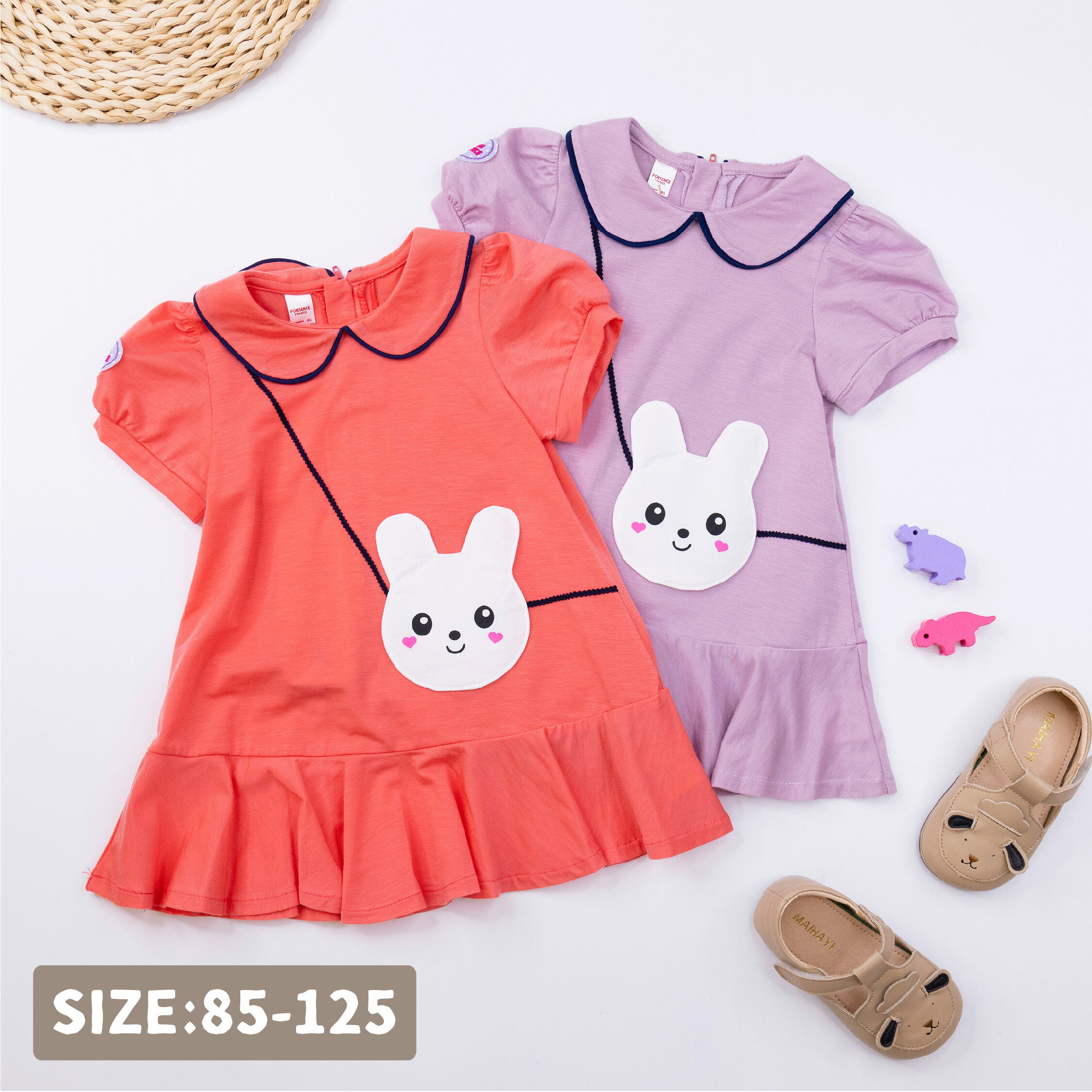 波紳士【22030】可愛兔兔造型口袋親膚天絲洋裝