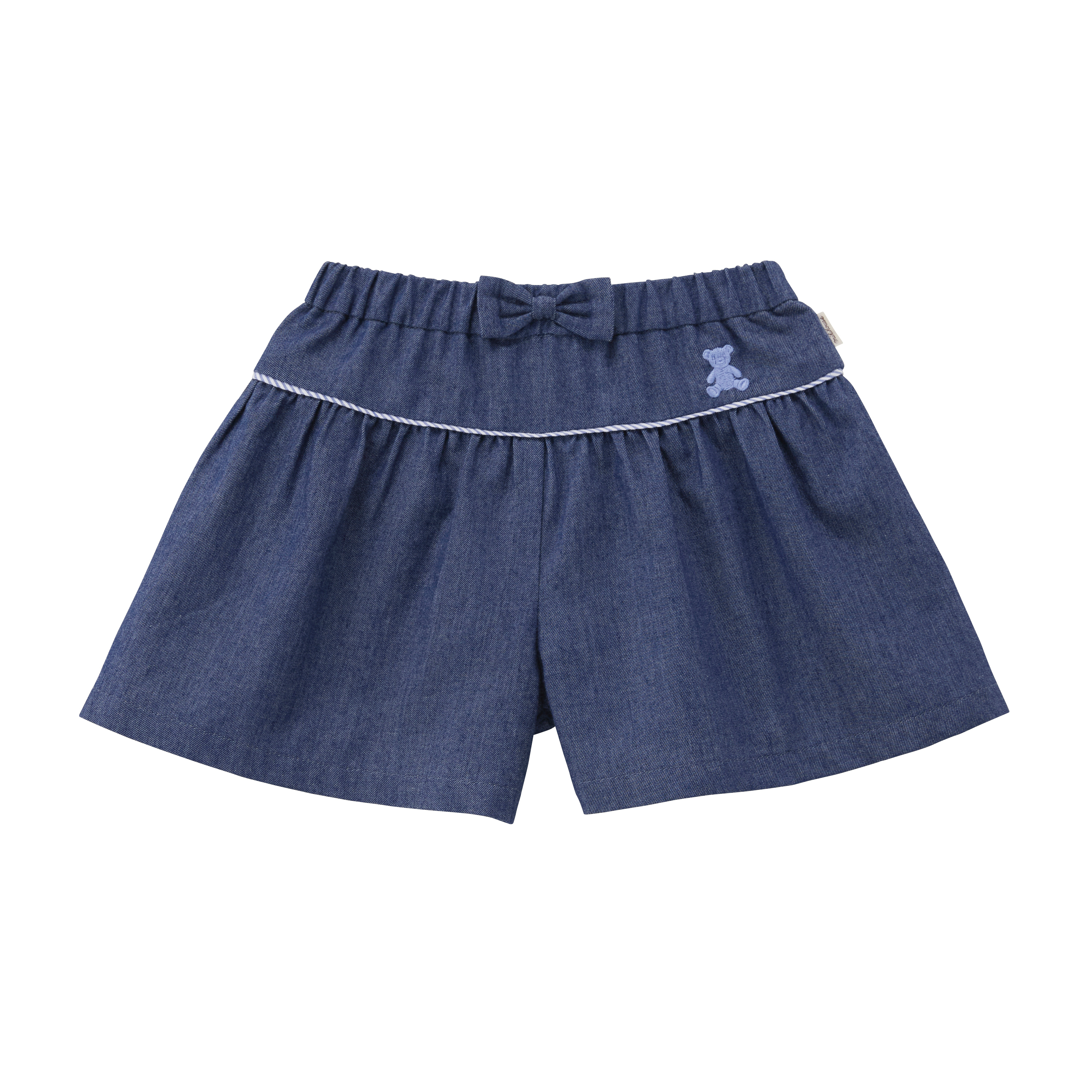 剪影熊蝴蝶結裙褲-靛藍