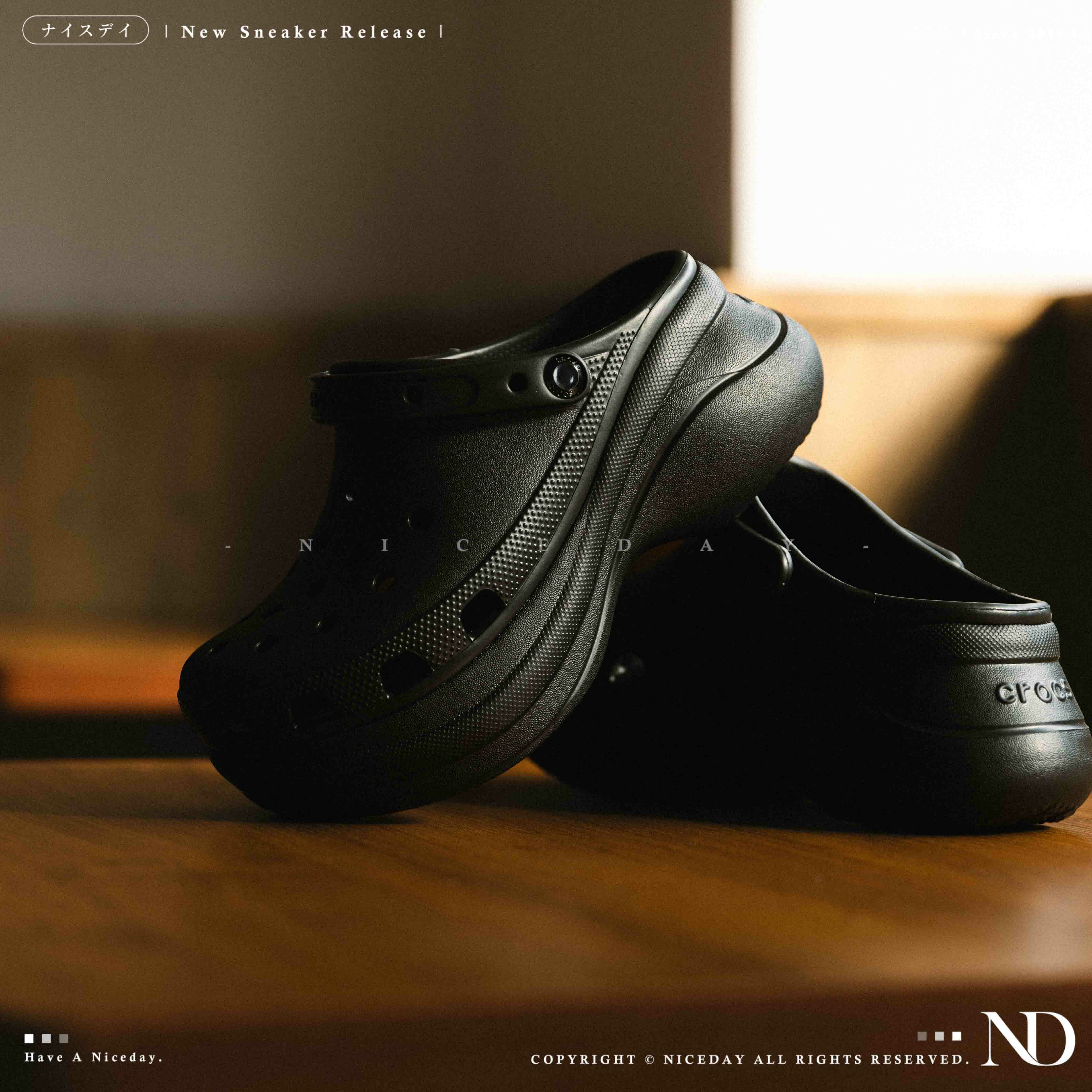 NICEDAY 現貨Crocs Classic 洞洞鞋鯨魚全黑黑厚底206302-001