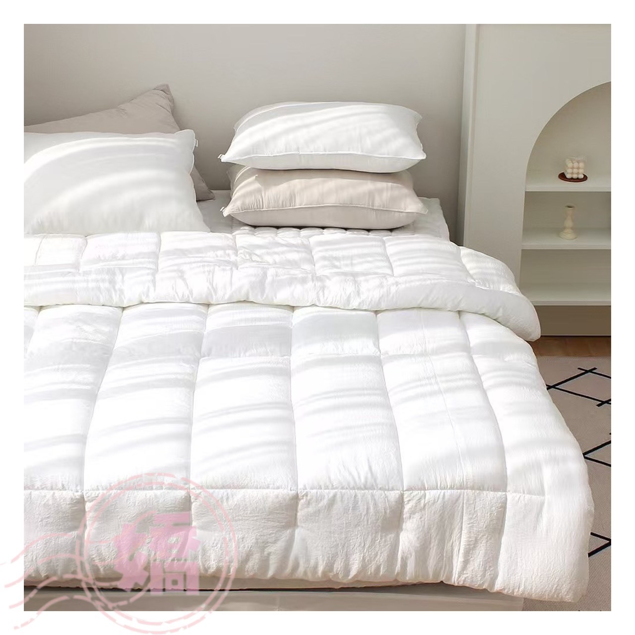 K31005全素面四季被(大'小'枕套)(白'米'粉'綠'深灰)