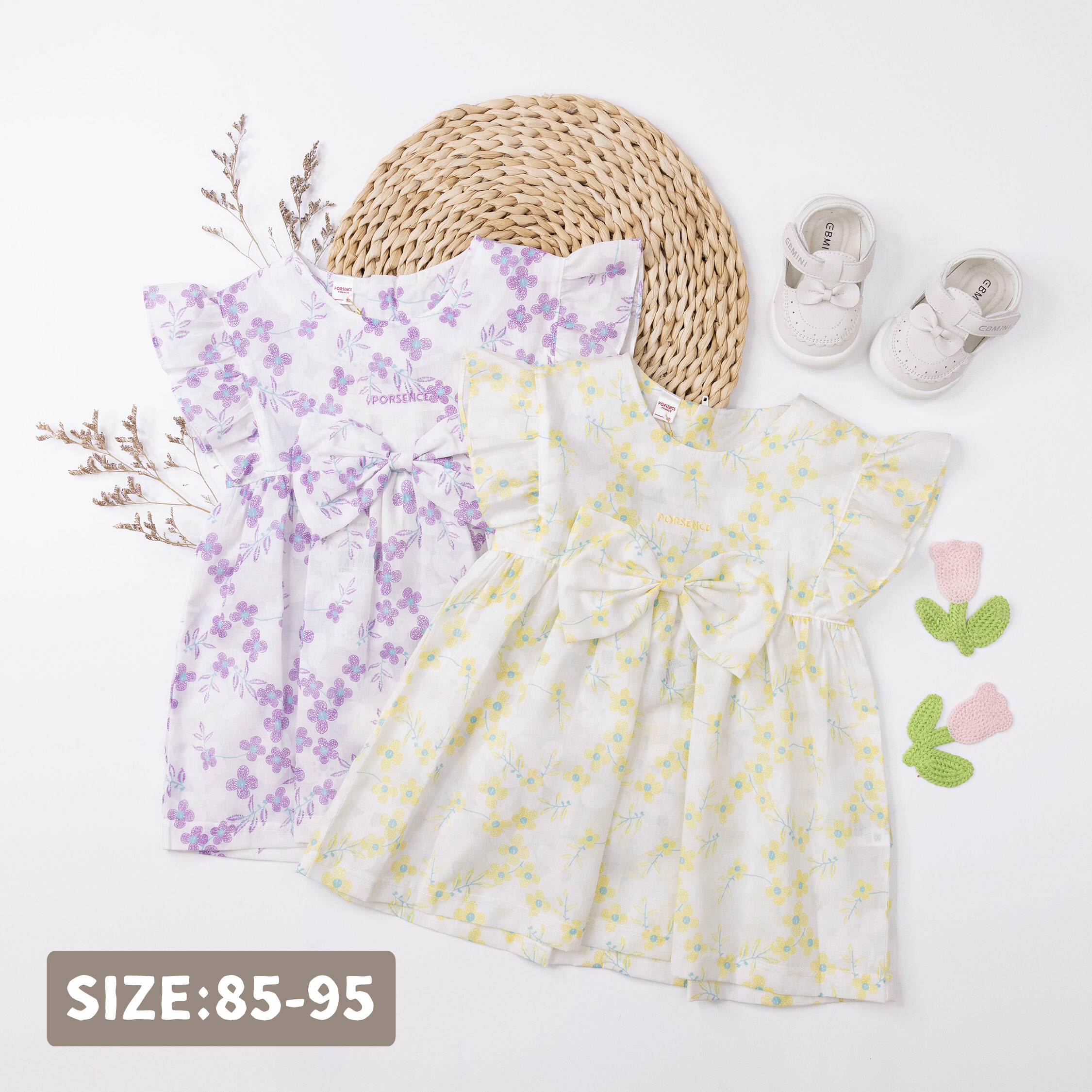 波紳士【12030】手繪花朵蝴蝶結設計洋裝＊二色