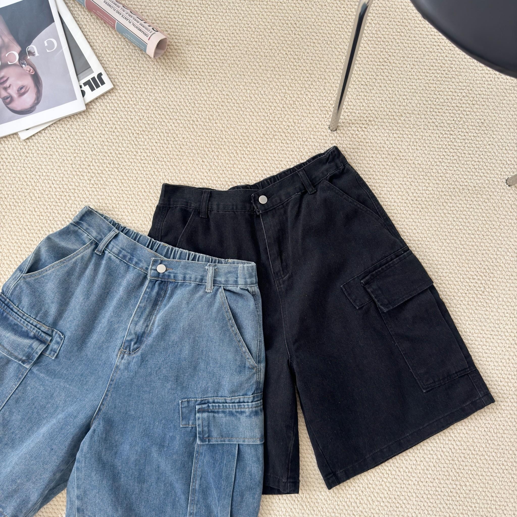 韓國短褲 復古刷色牛仔口袋短褲 80714