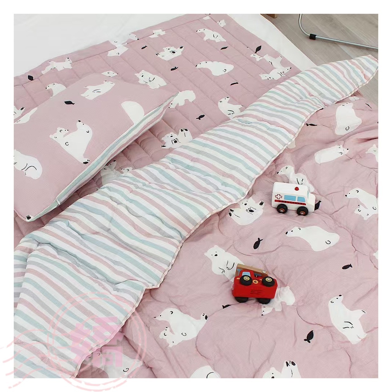 K31008北極熊莫代爾兒童被(床墊'枕套'枕芯)(灰'粉'藍綠)