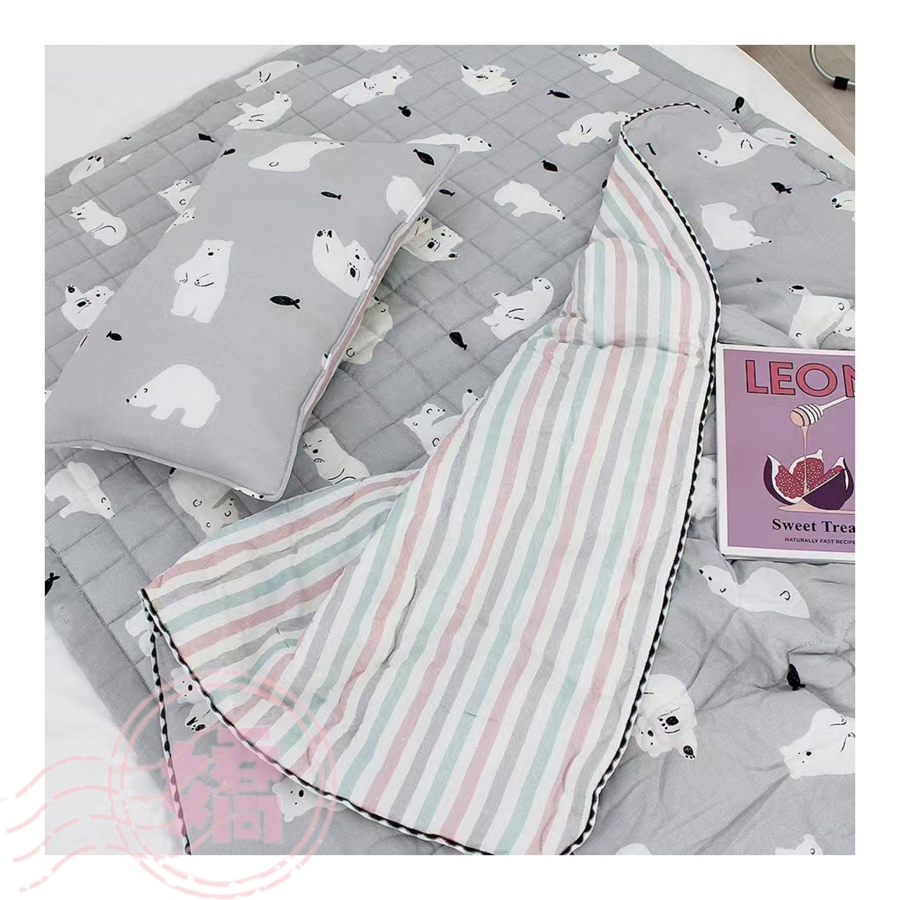 K31008北極熊莫代爾兒童被(床墊'枕套'枕芯)(灰'粉'藍綠)