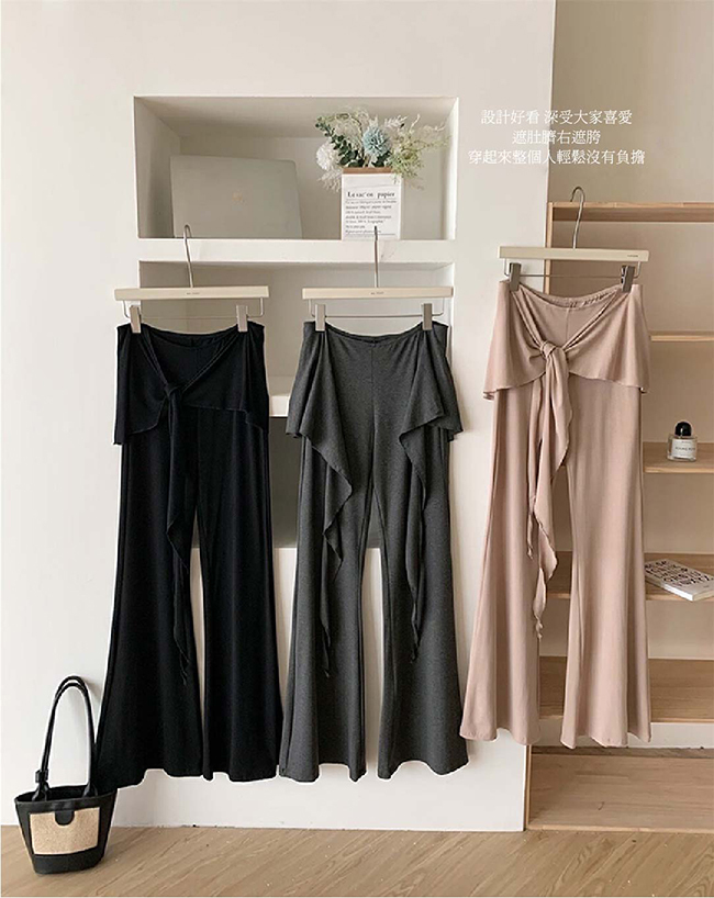 紙片女孩來!精緻綁帶薄款微喇叭褲