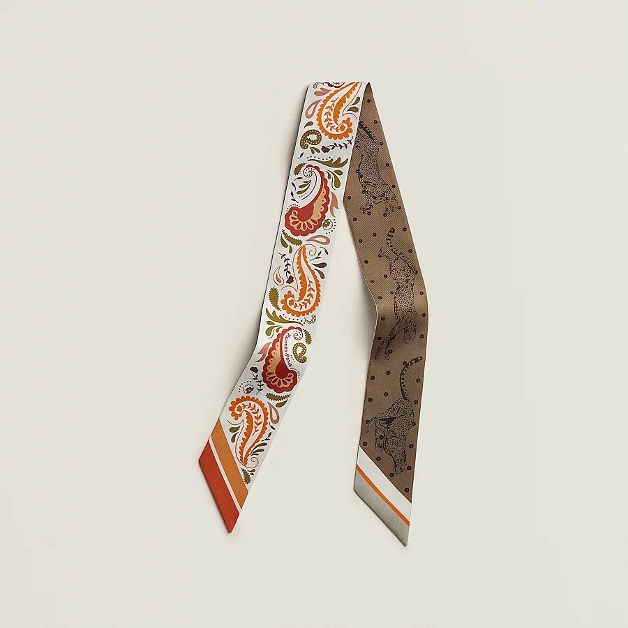 HERMES Guepards Bandana Twilly blanc / orange cuit / vert