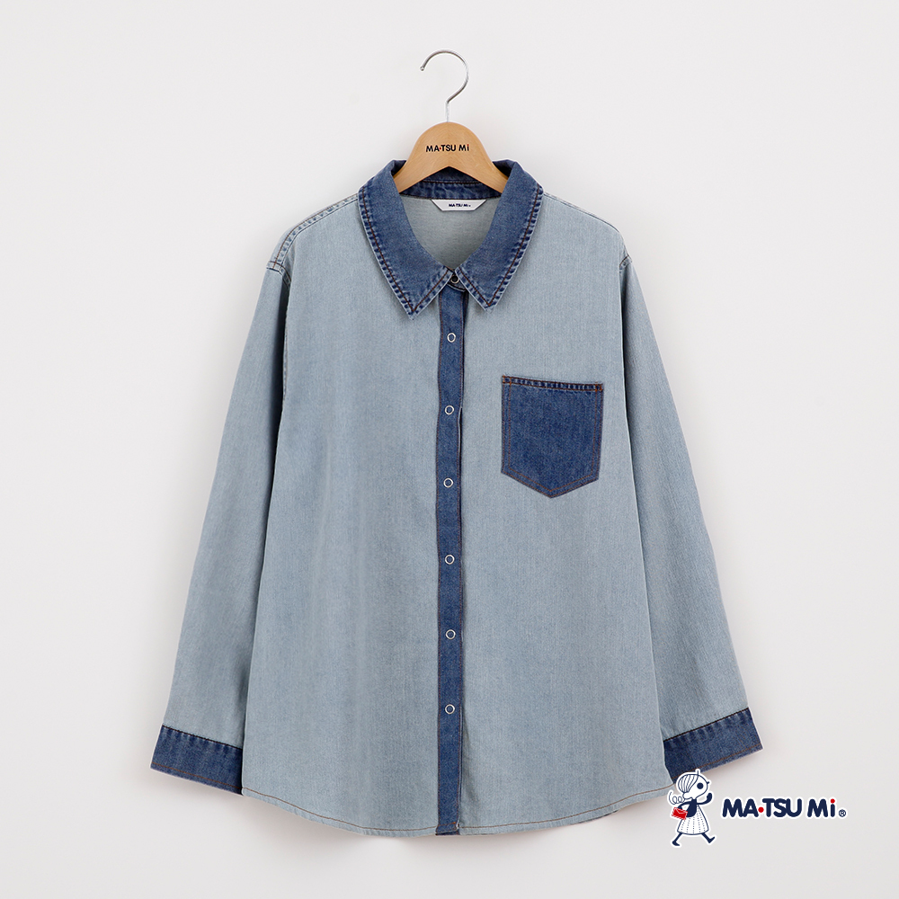 MA‧TSU Mi 休閒拼接撞色水洗丹寧襯衫(水藍)