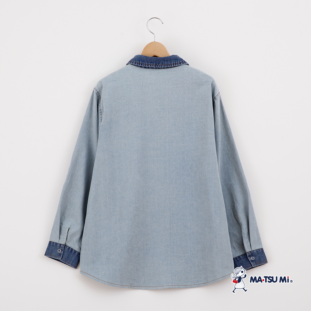 MA‧TSU Mi 休閒拼接撞色水洗丹寧襯衫(水藍)