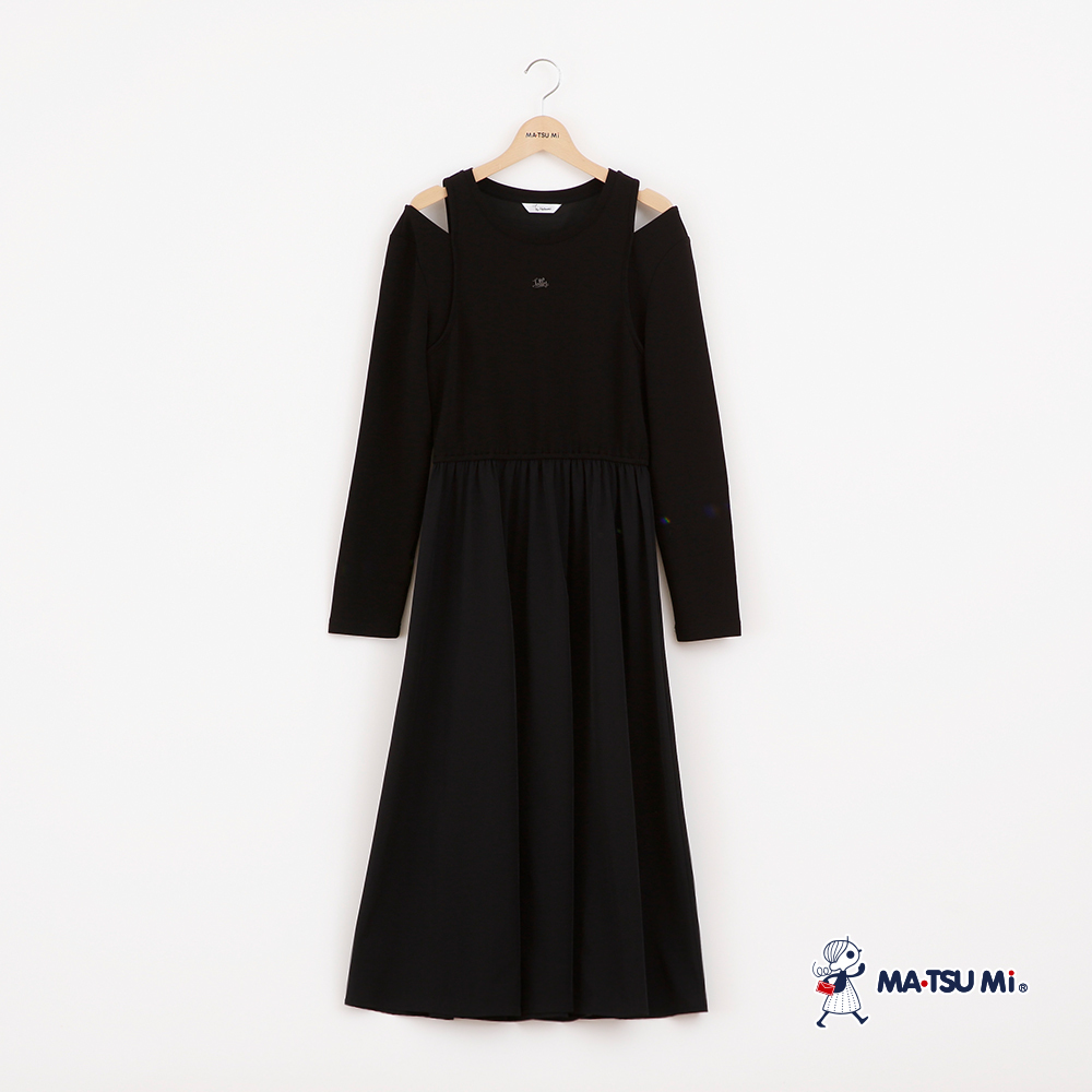 MA‧TSU Mi 異材質拼接挖洞設計感洋裝(黑)