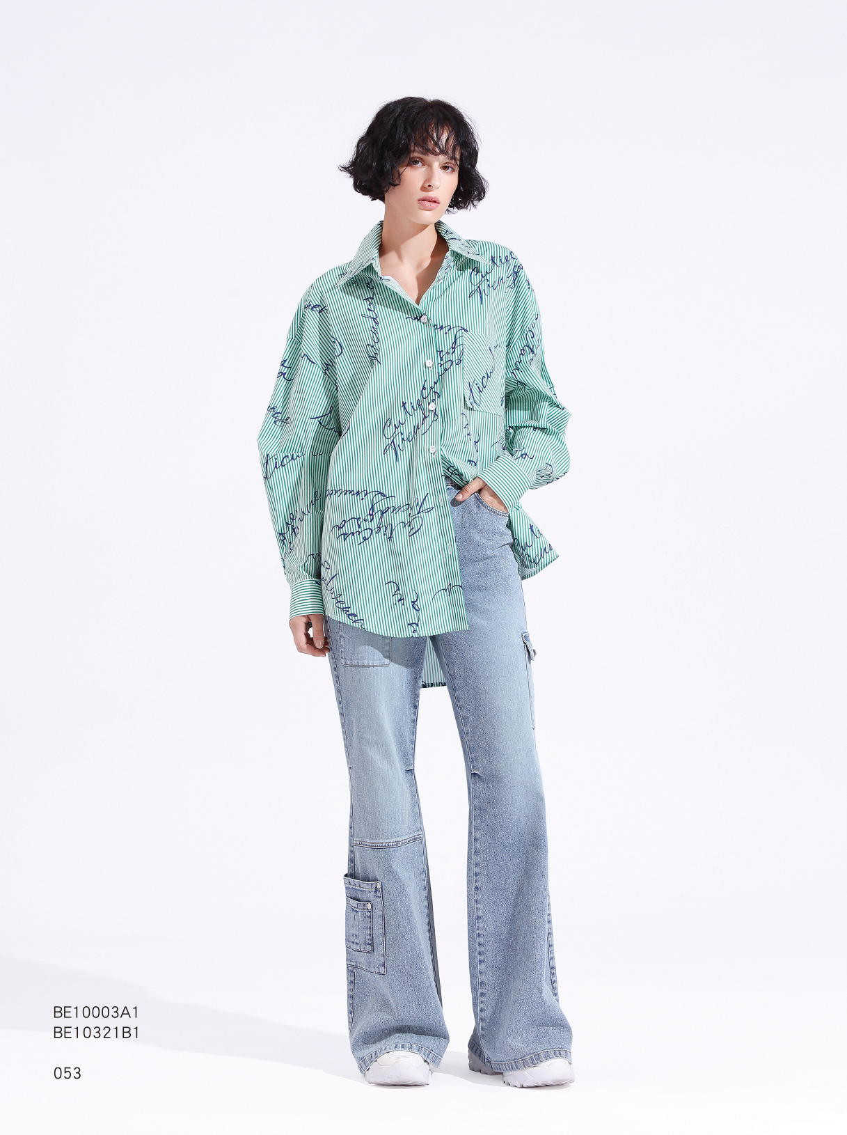 BE10003A1 字母藝術條紋外套式長襯衫