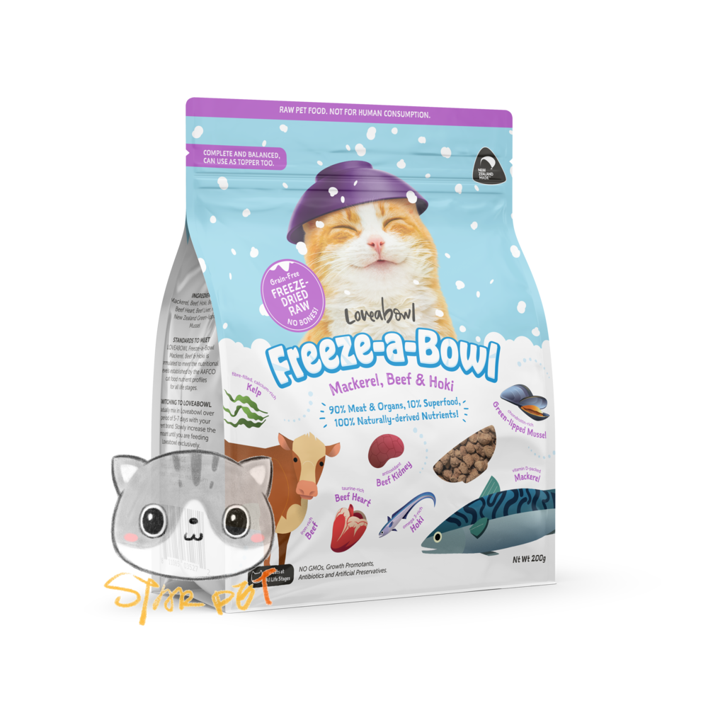 Loveabowl Mackerel Beef Hoki Freeze Dried Raw Cat Recipe 200g
