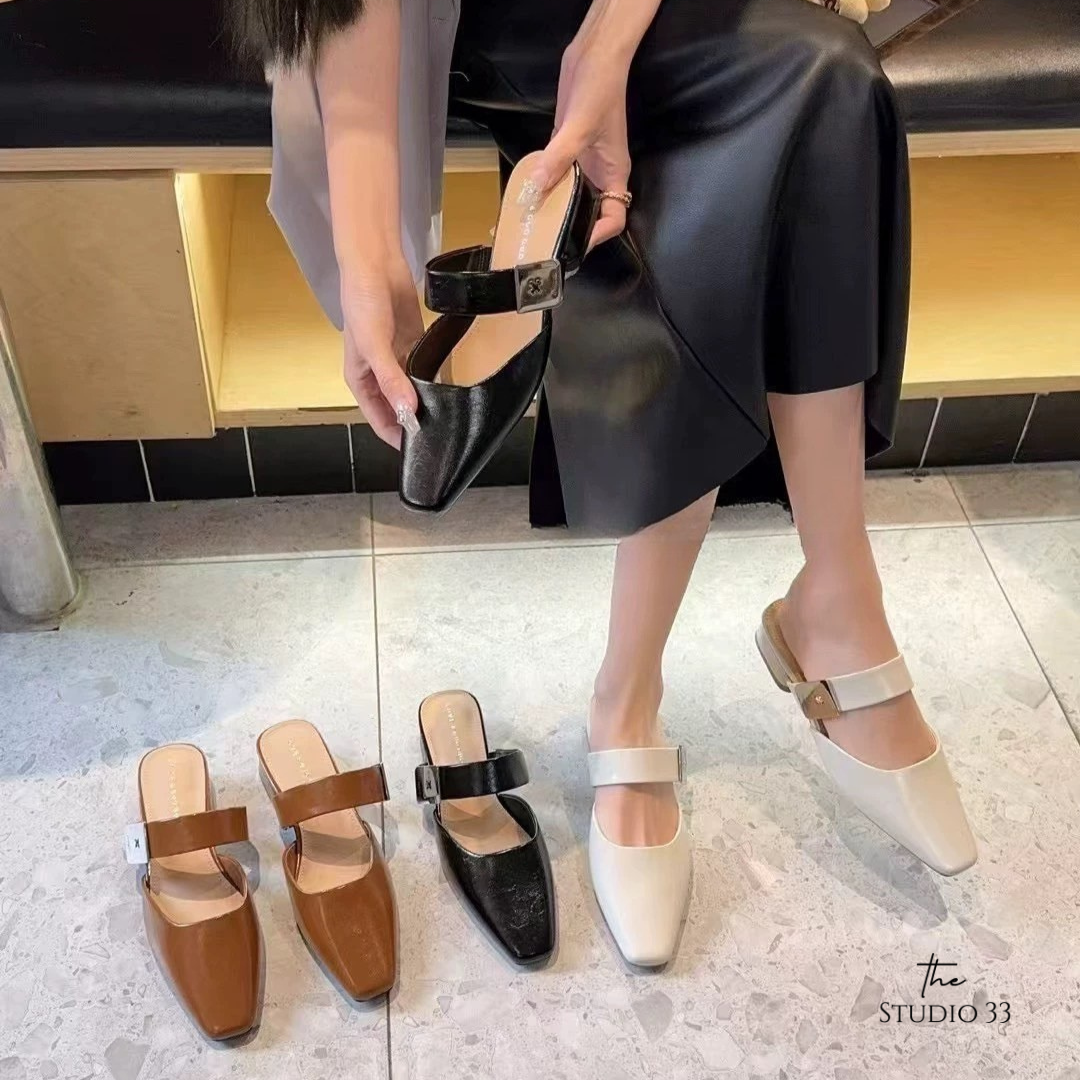 法式氣質粗低跟穆勒鞋