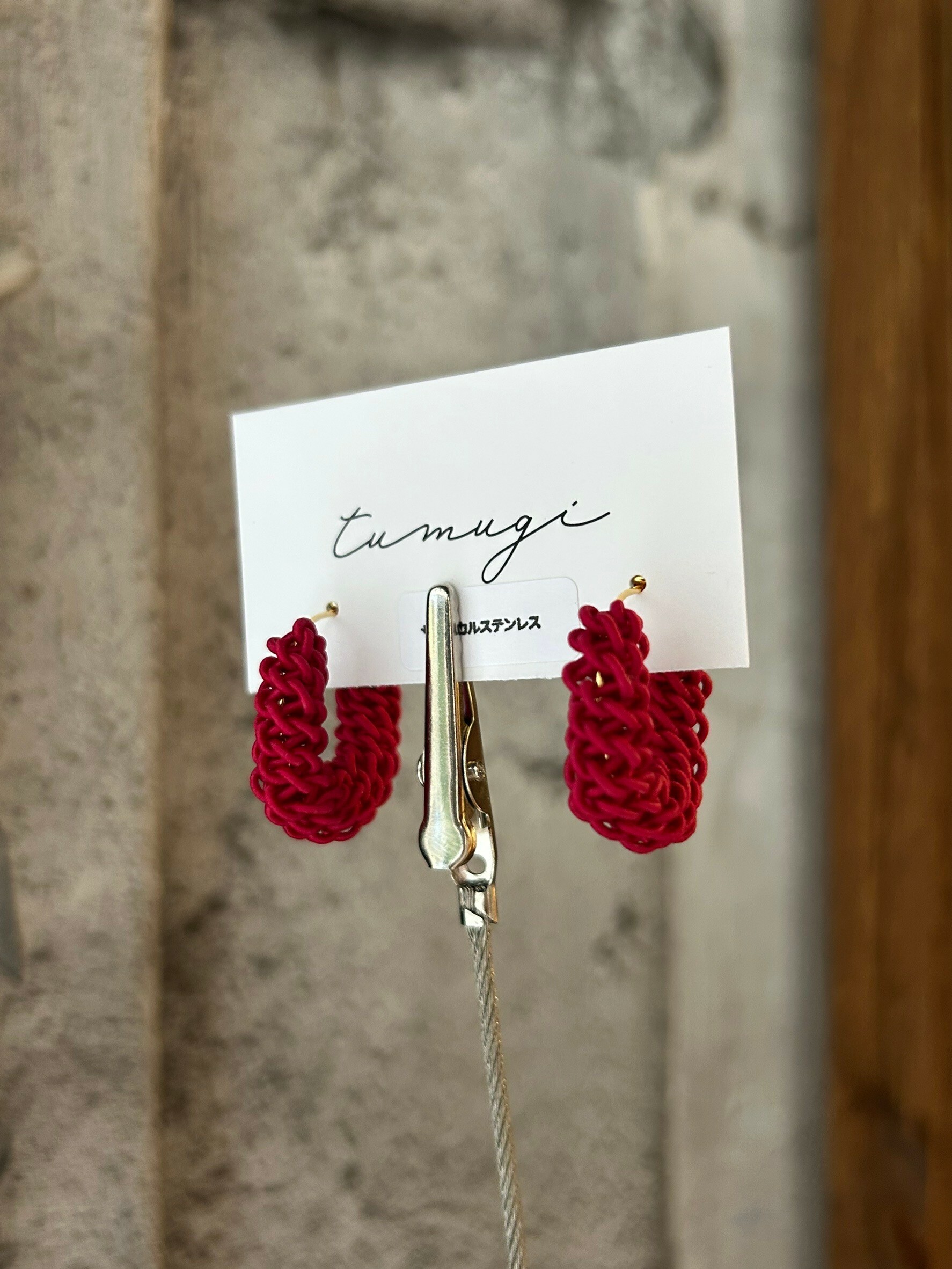 [TUMUGI] 水引環形耳環（小） | 真紅 | 耳針 | NO.130