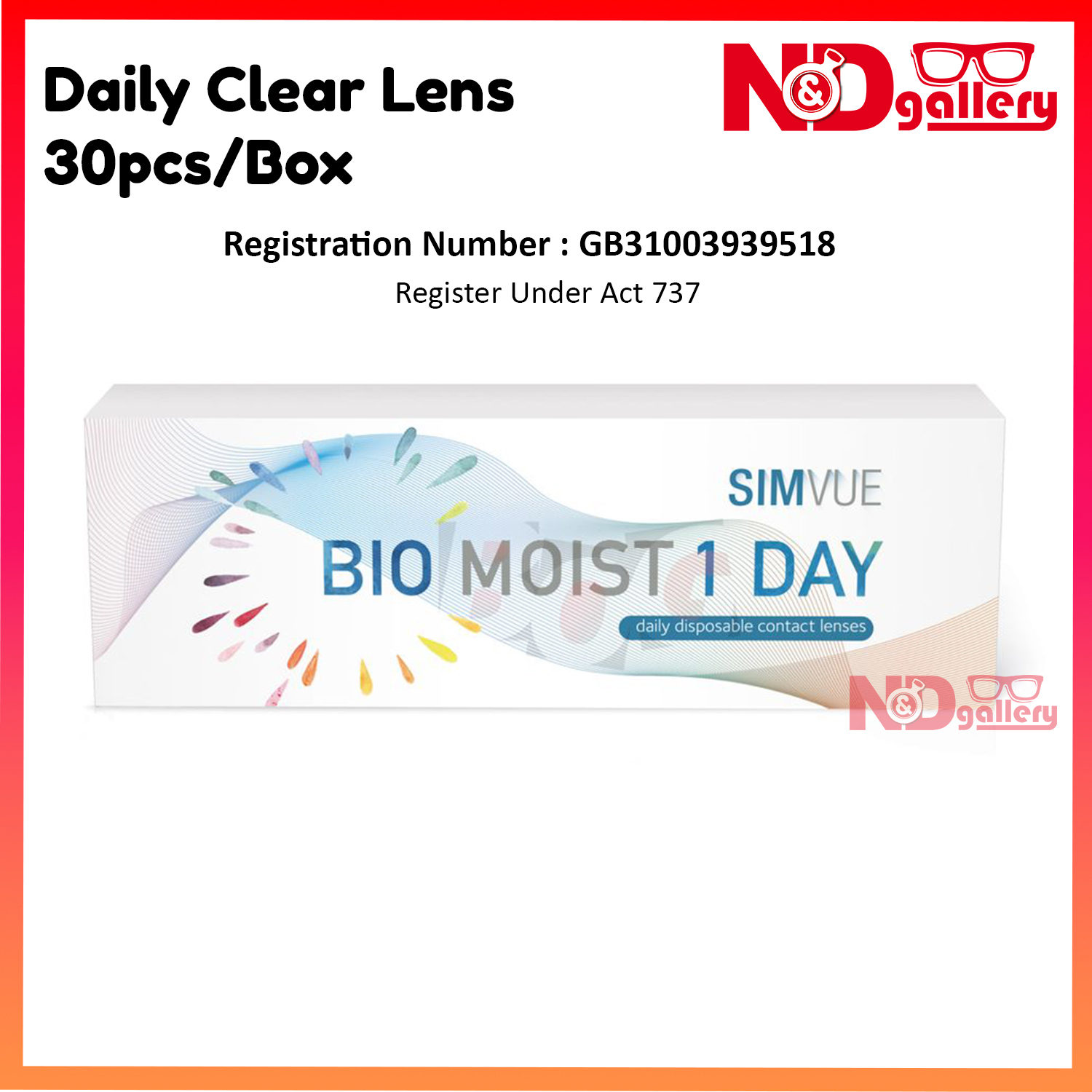 Coopervision Simvue Bio Moist 55 1 Day , Daily Clear Contact lens 30pcs/box -0.50 t -10.00 DS
