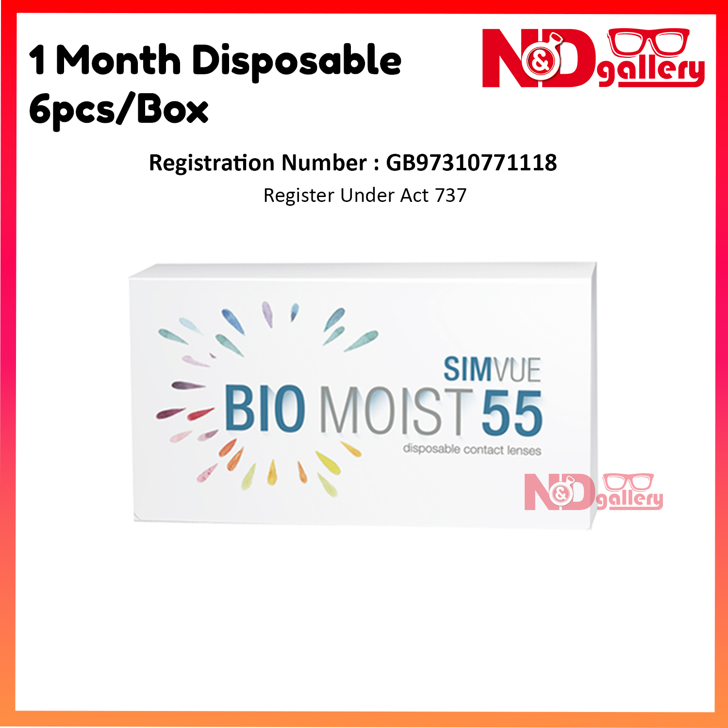 Simvue Bio Moist 55 1 Month Disposable Coopervision contact lens 6 pcs/Box Aspheric Hydrogel lens -0.50 to -10.00 DS