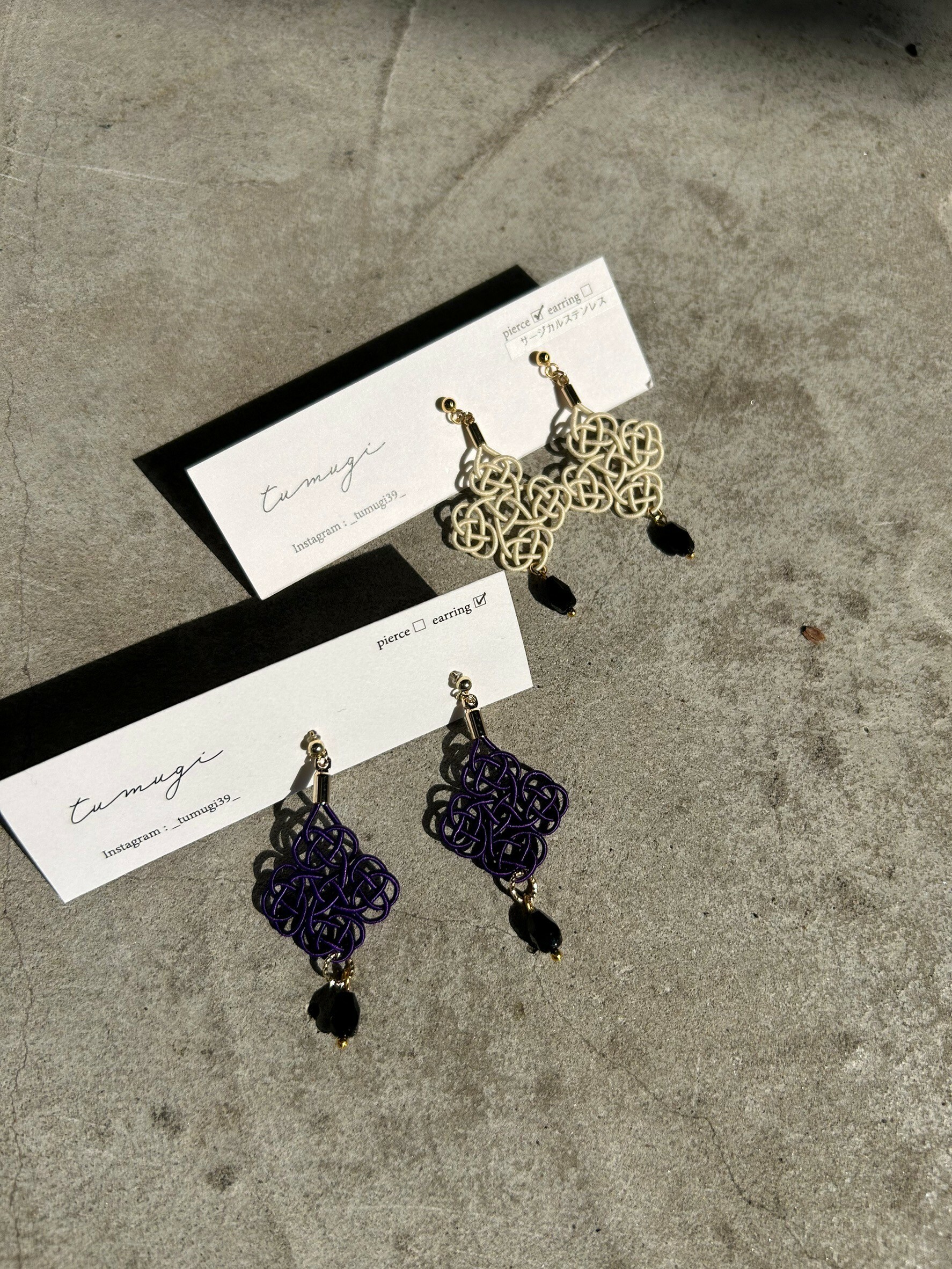 [TUMUGI] 水引四重窗花耳環 | 練色 | 耳夾 | NO.42