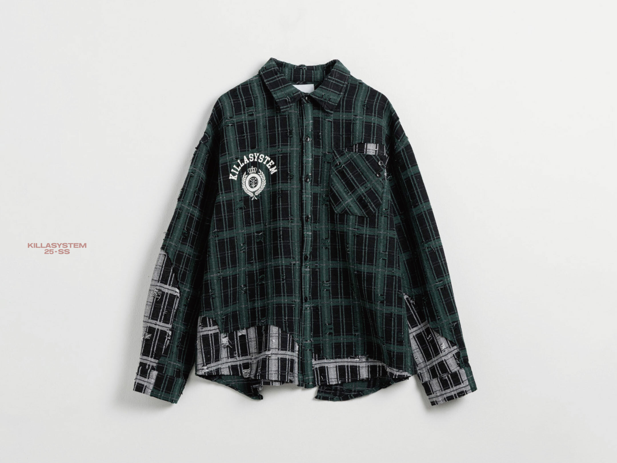 KILLASYSTEM 25S/S FABRICS PATCHWORK SHIRT 格紋 破壞加工 拼接