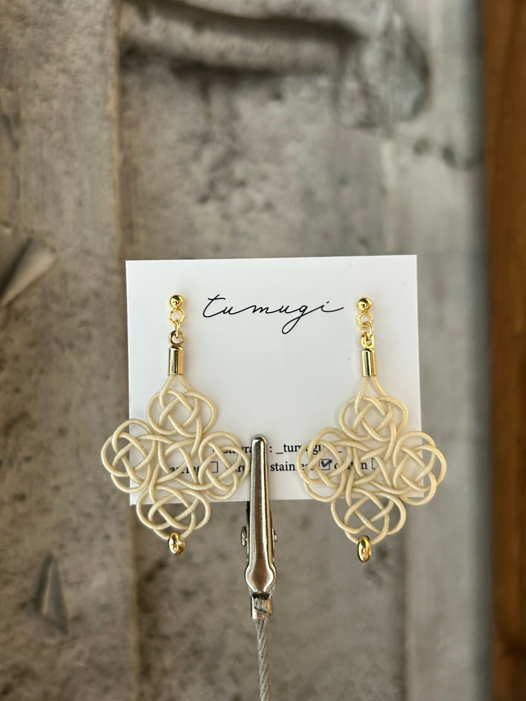 [TUMUGI] 水引四重窗花耳環 | 棉練色 | 耳針 | NO.41