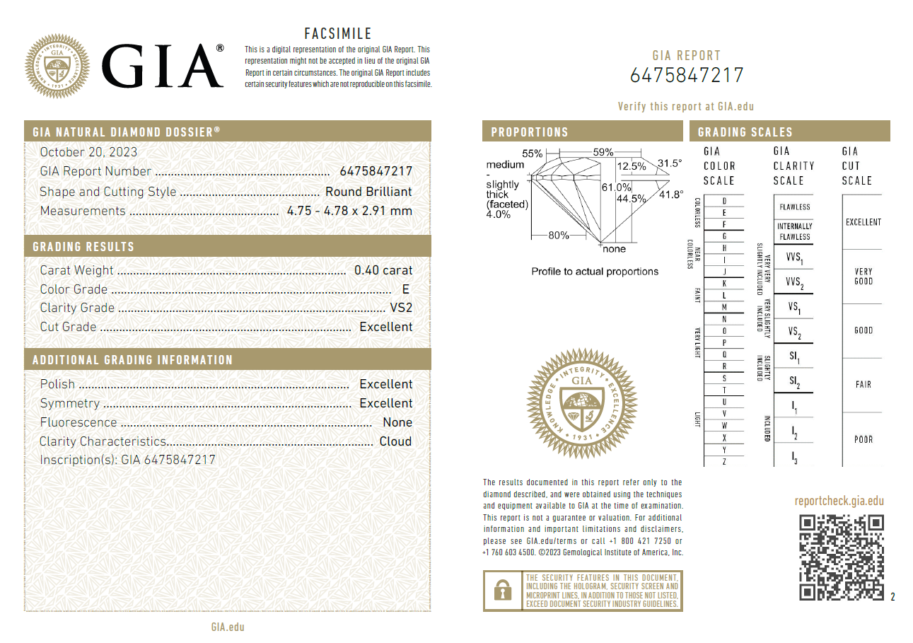 GIA鑽石 0.40 E VS2 3EX NON