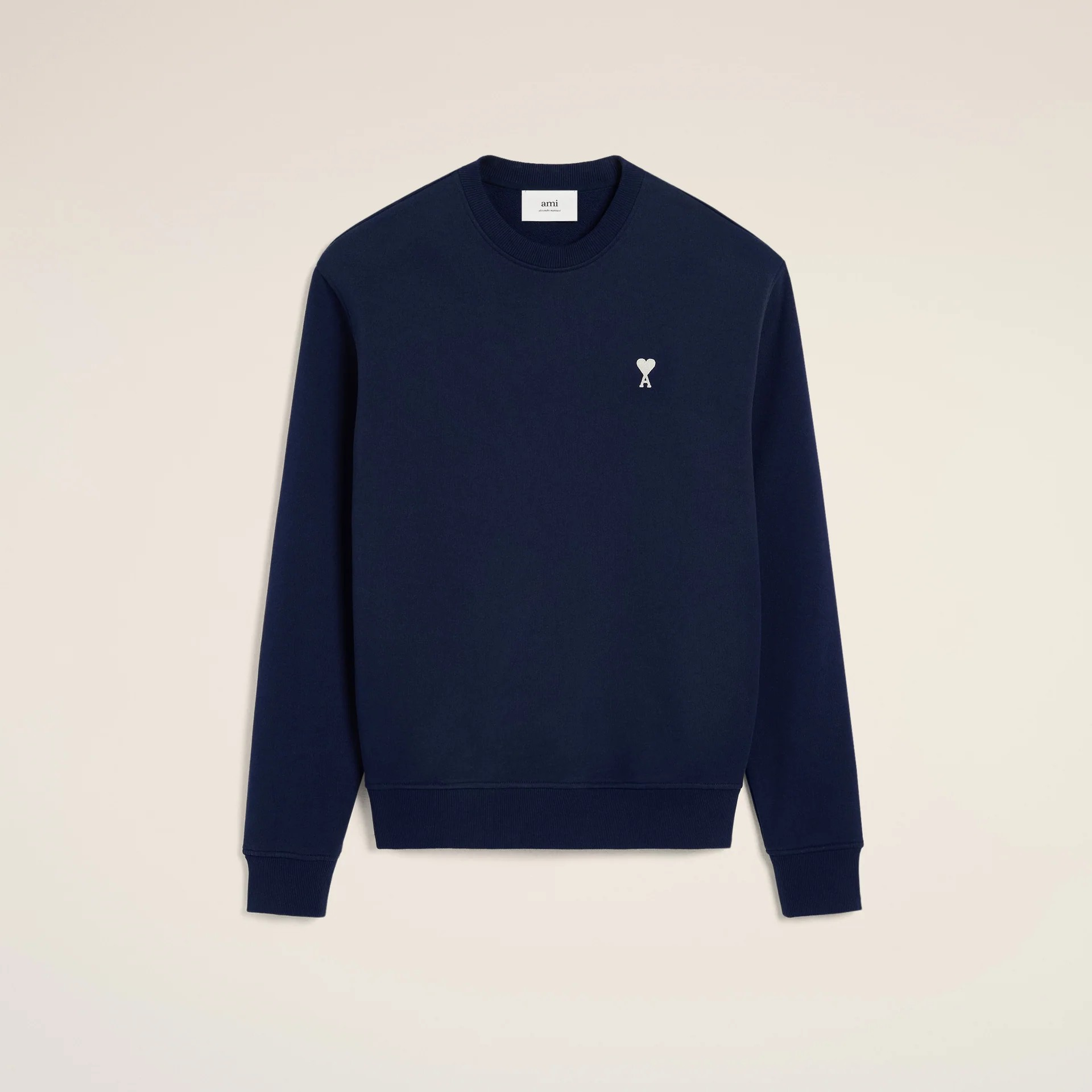 1LN0307-011 AMI Paris Classic Fit Ami De Coeur Organic Cotton Fleece Sweatshirt Navy #FSW060-730-430 (C-NB-E)