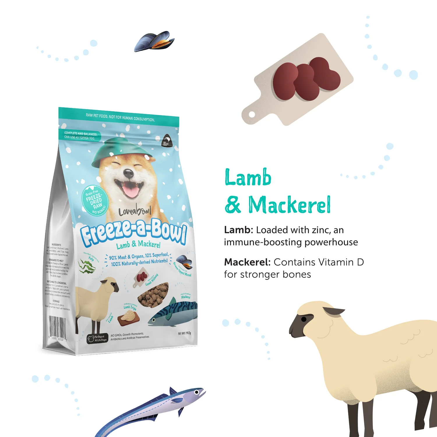 Loveabowl Lamb Mackerel Freeze Dried Raw Dog Recipe 425g