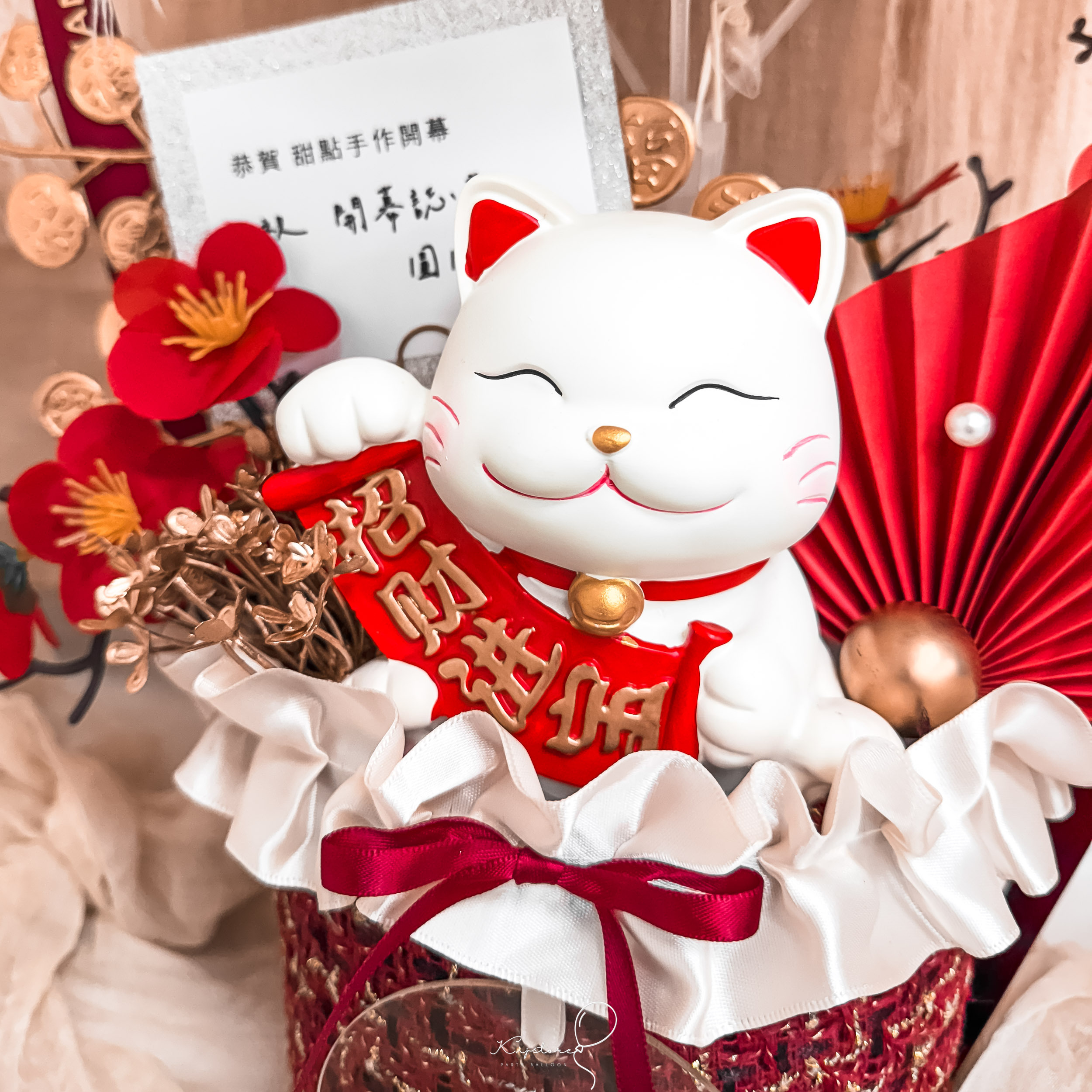 招財貓熱氣球禮-經典紅金