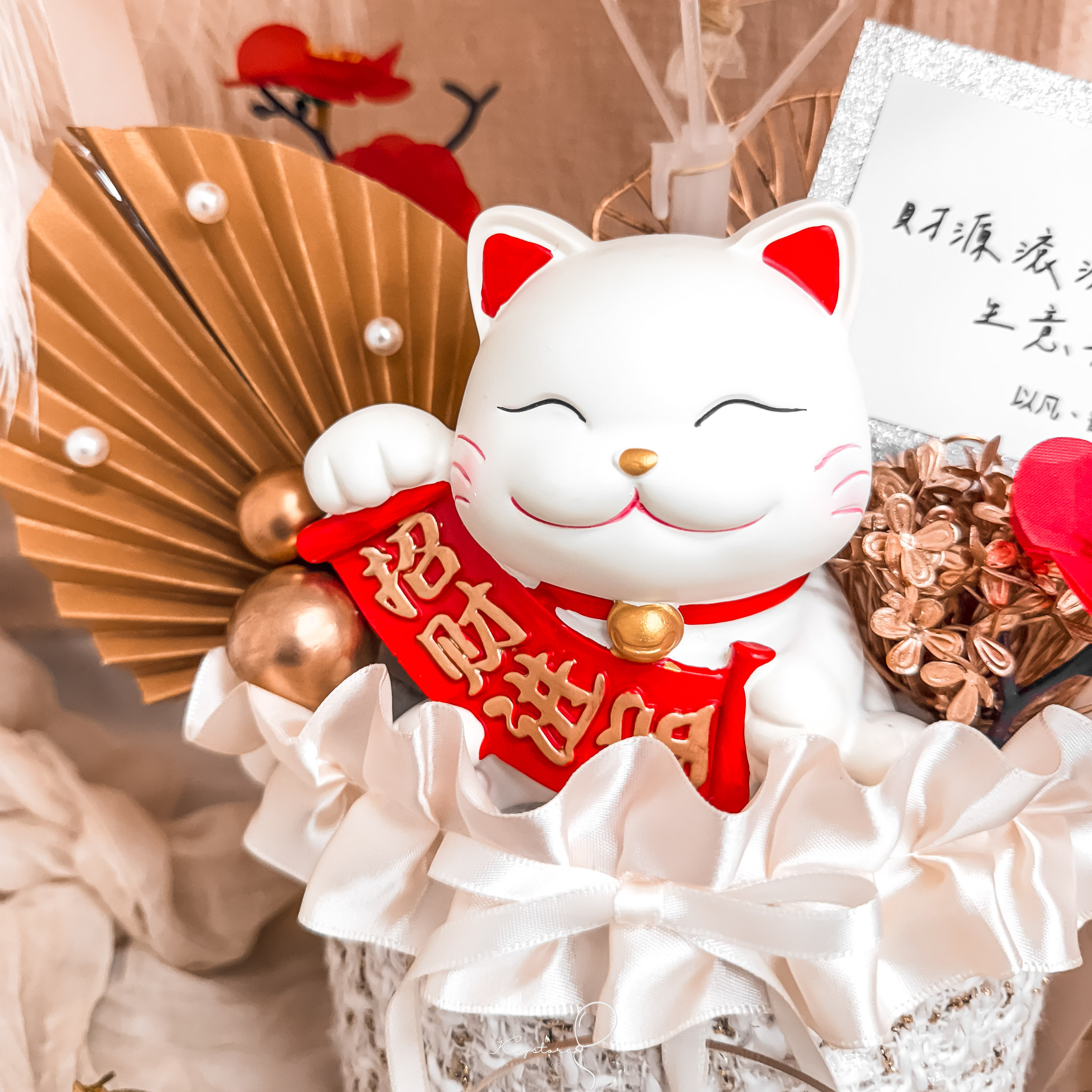 招財貓熱氣球禮-奶茶箔金