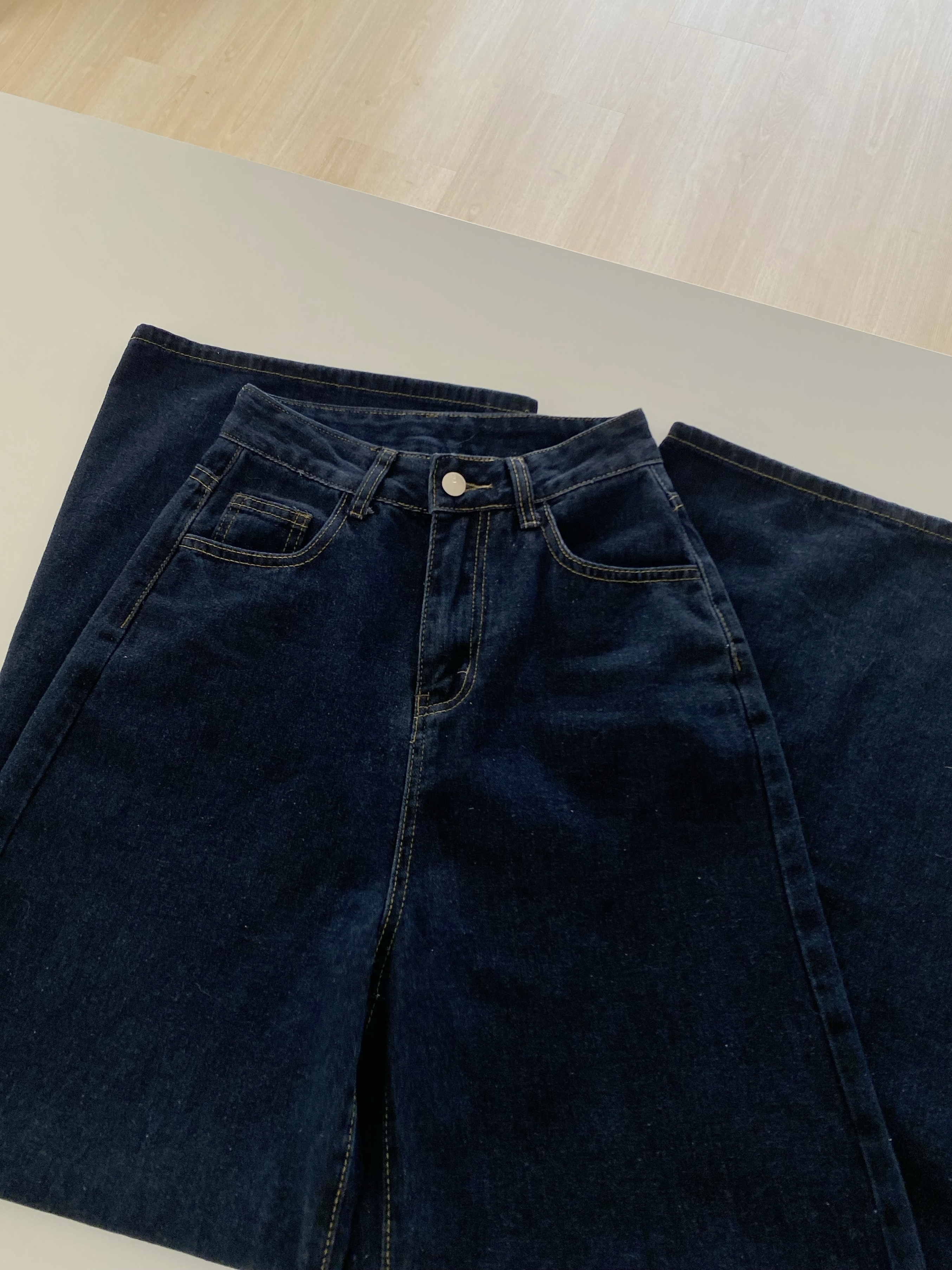 知性復古車線牛仔寬褲