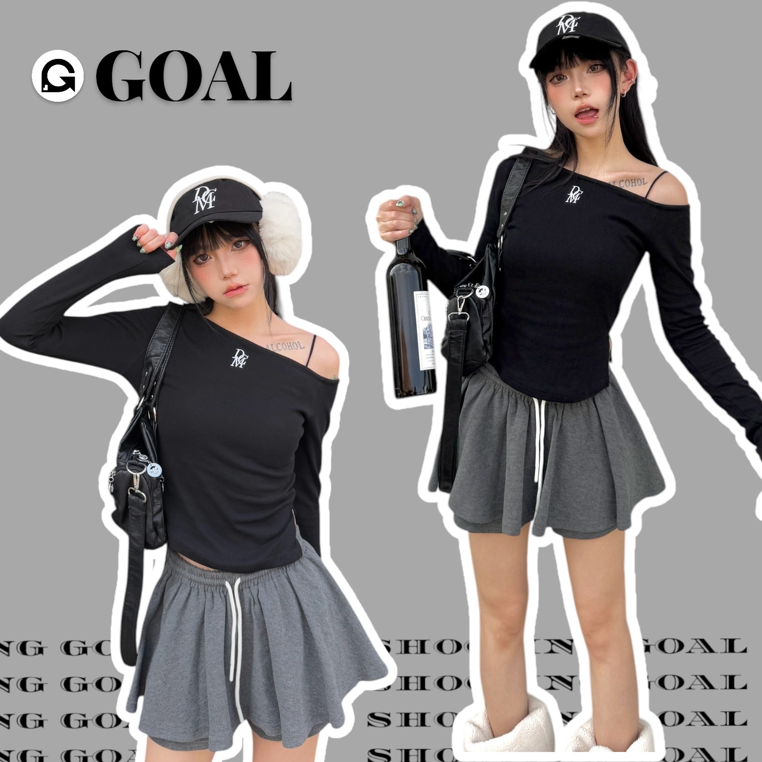 （GOAL) DCM刺繡平口一字領 長tee