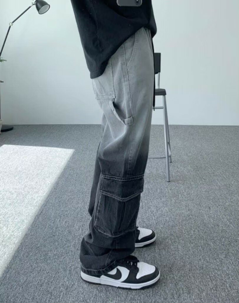 『RB』水洗漸層工裝牛仔寬褲 寬褲 百搭