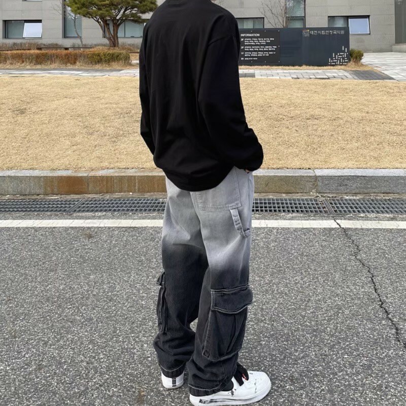 『RB』水洗漸層工裝牛仔寬褲 寬褲 百搭