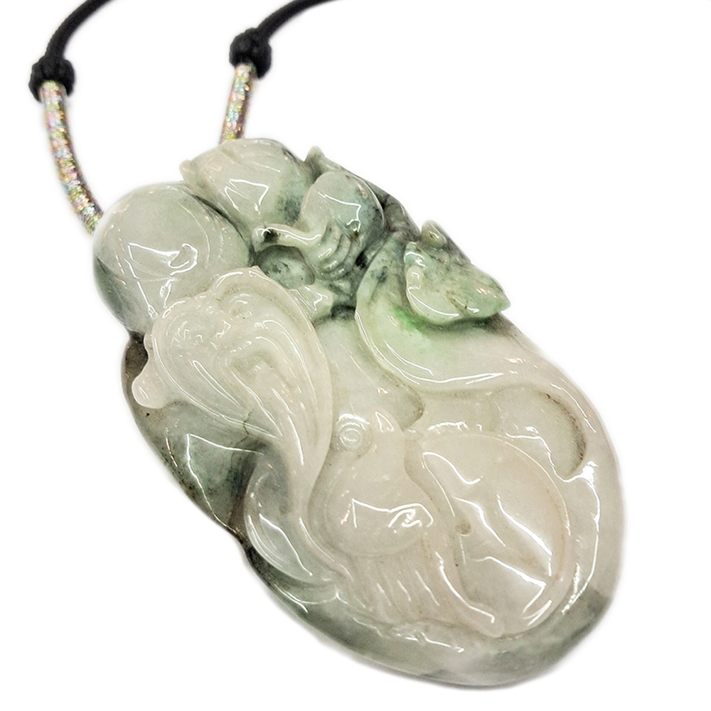 老壽翁{天然緬甸玉沁墨油花青翡翠}中國結項鍊【十方】153137