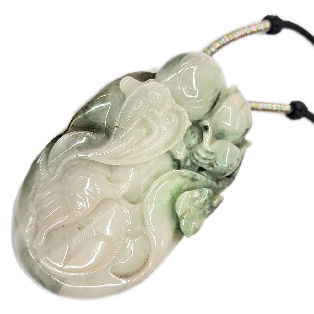 老壽翁{天然緬甸玉沁墨油花青翡翠}中國結項鍊【十方】153137