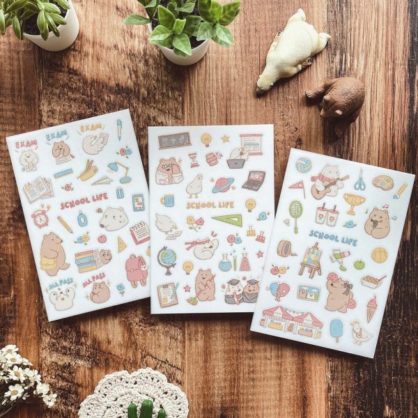 v.2 熊熊校園 3入感壓 轉印貼紙｜迪夢奇 Dimanche
