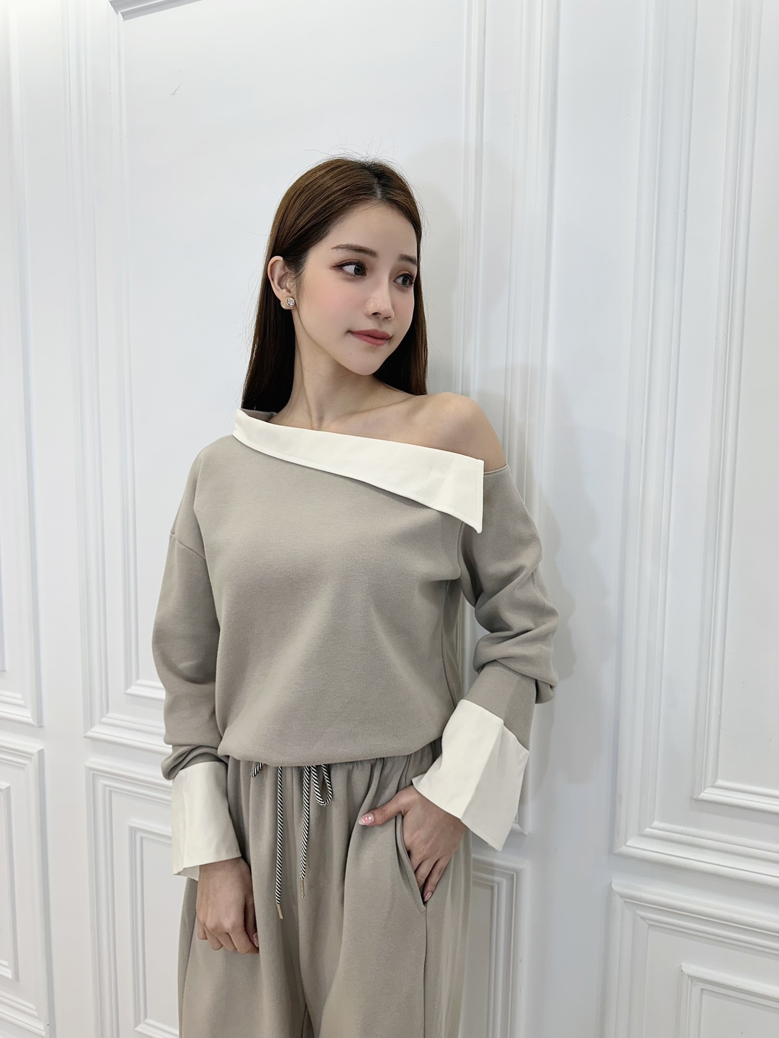 (時髦必備)斜肩棉料套裝