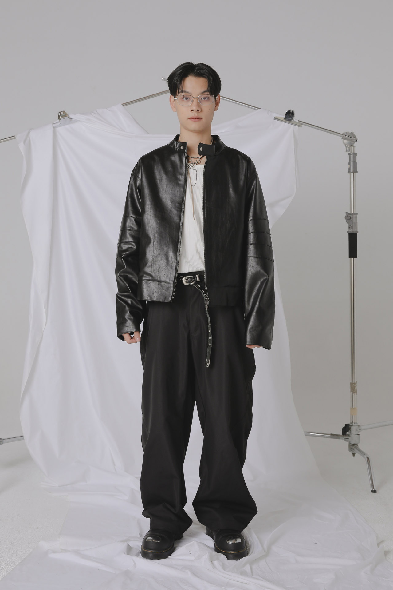 Incision Leather Biker Jacket #外套