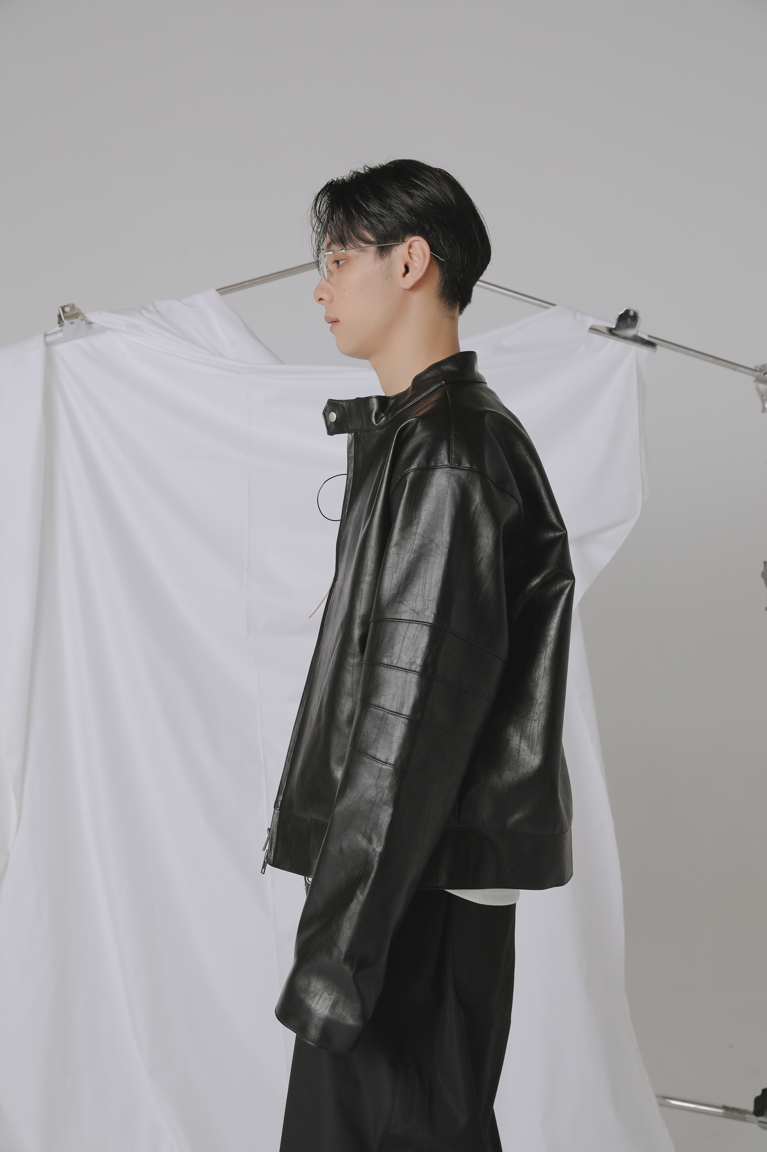 Incision Leather Biker Jacket #外套