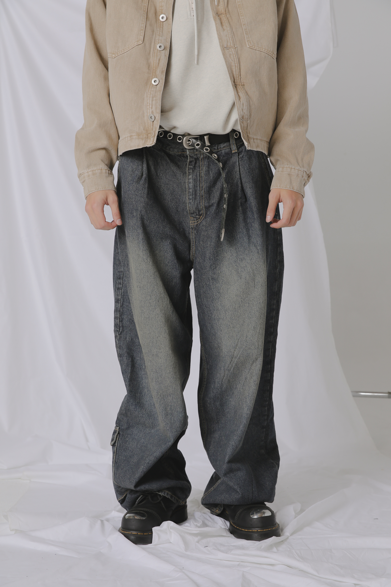 Side Pocket Wide Denim Pants #牛仔褲