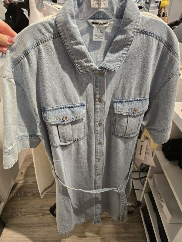 [U] DKNY REFLECTION WOMEN'S BELTED SHIRT LIGHTWEIGHT DENIM UTILITY DRESS, DJ4D9023-RFN (UD890)