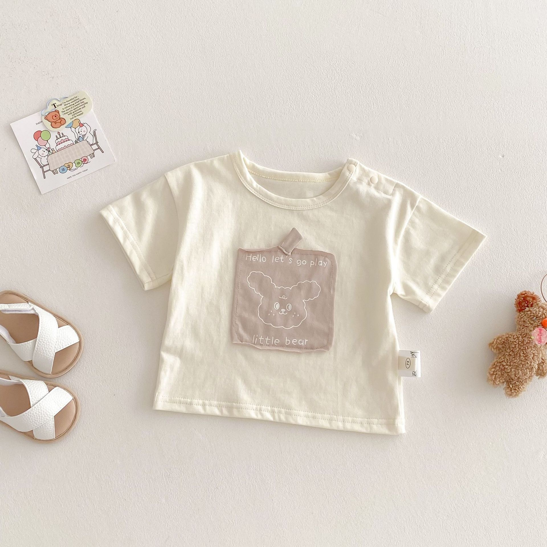 三色粉嫩動物布標上衣