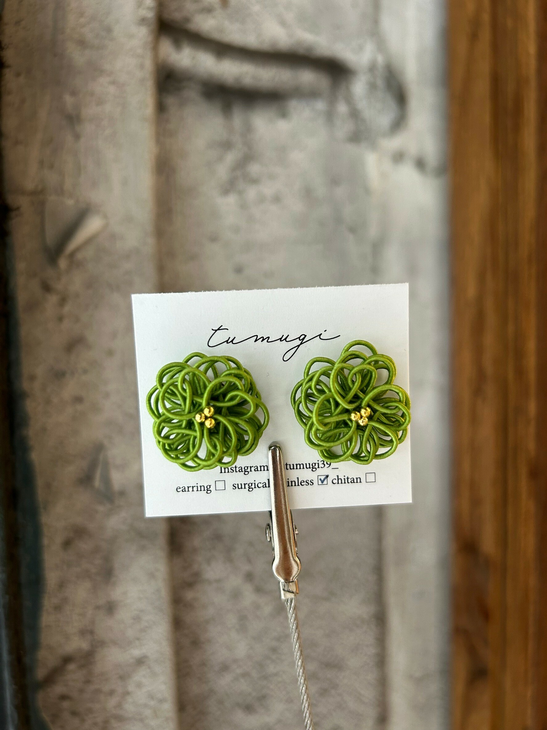 [TUMUGI] 水引絨花球耳環 | 京都草色 | 耳針 | NO.95