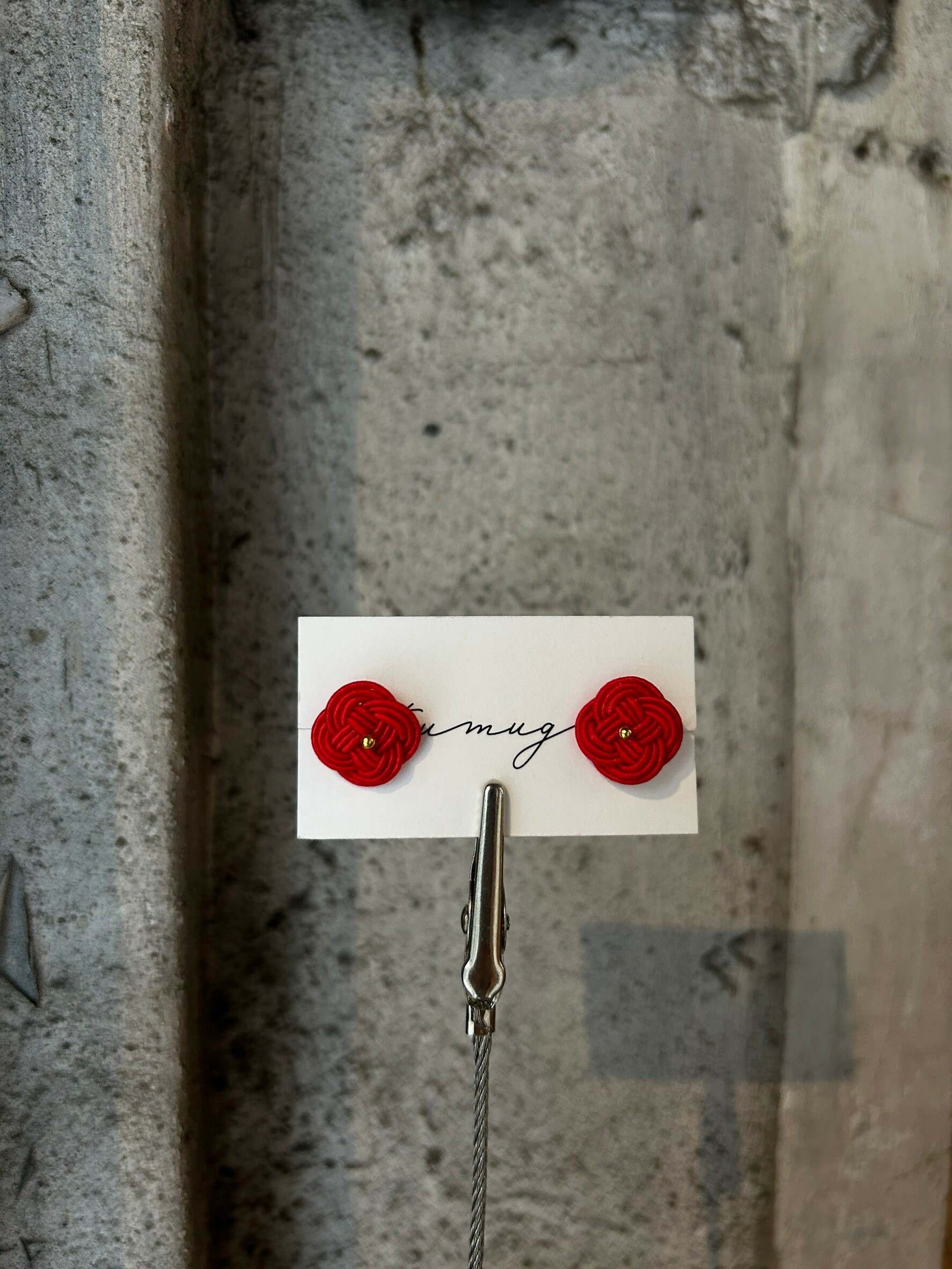 [TUMUGI] 水引小花耳環 | 紅色 | 耳夾 | NO.63