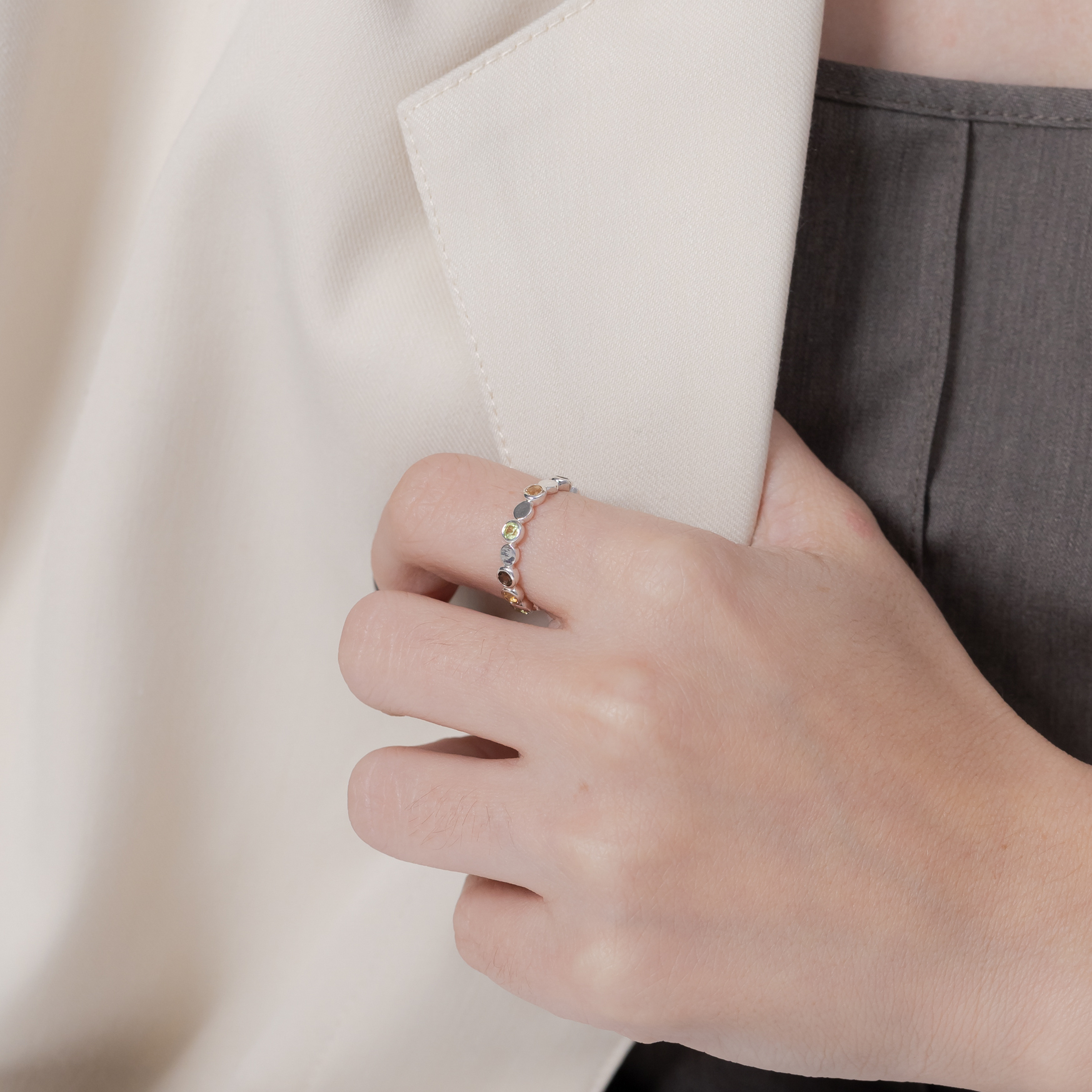 HaloFlow黃茶水晶戒指