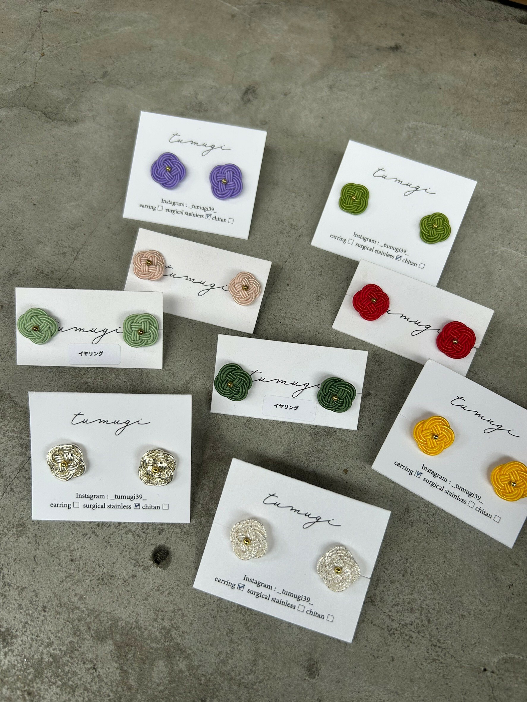 [TUMUGI] 水引小花耳環 | 藤色 | 耳針 | NO.123