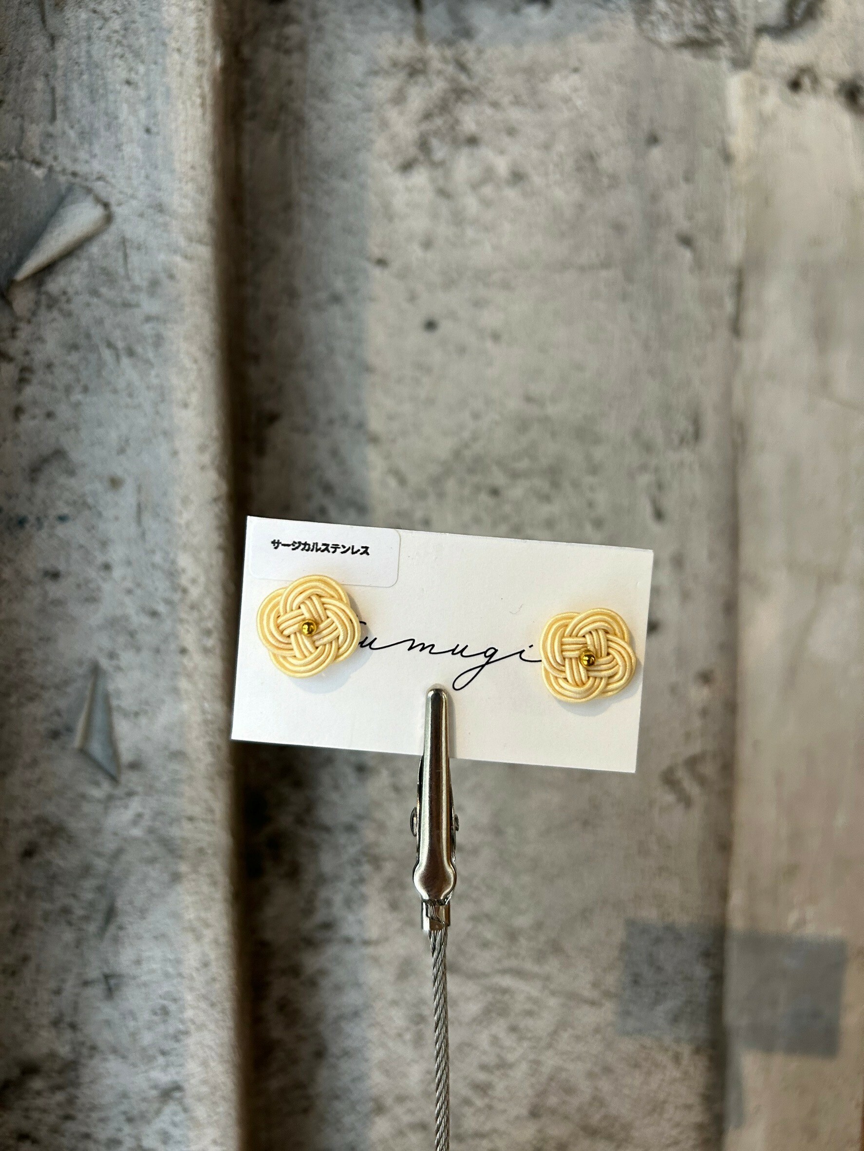 [TUMUGI] 水引小花耳環 | 鵝黃色 | 耳針 | NO.65