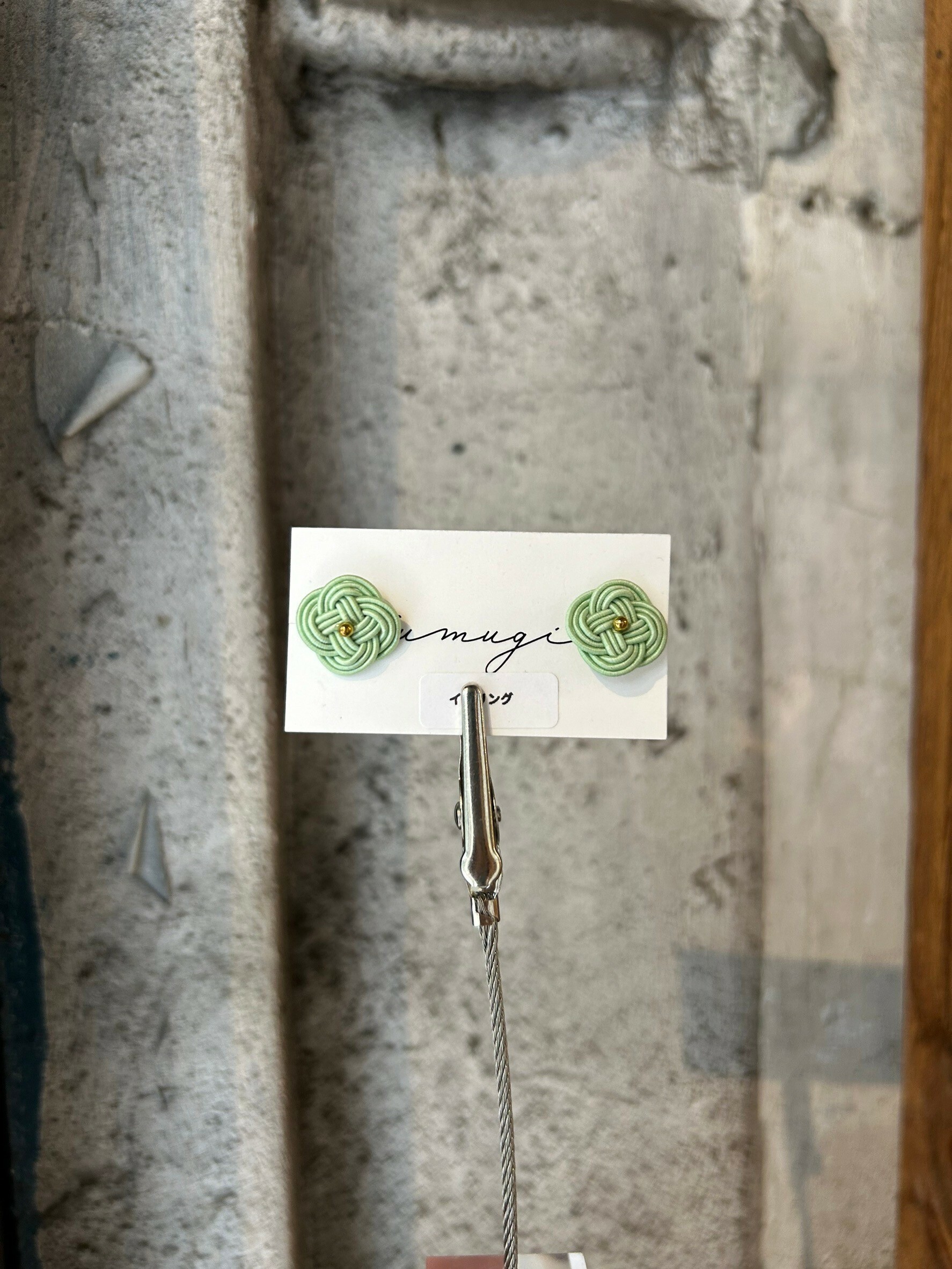 [TUMUGI] 水引小花耳環 | 青磁色 | 耳夾 | NO.66