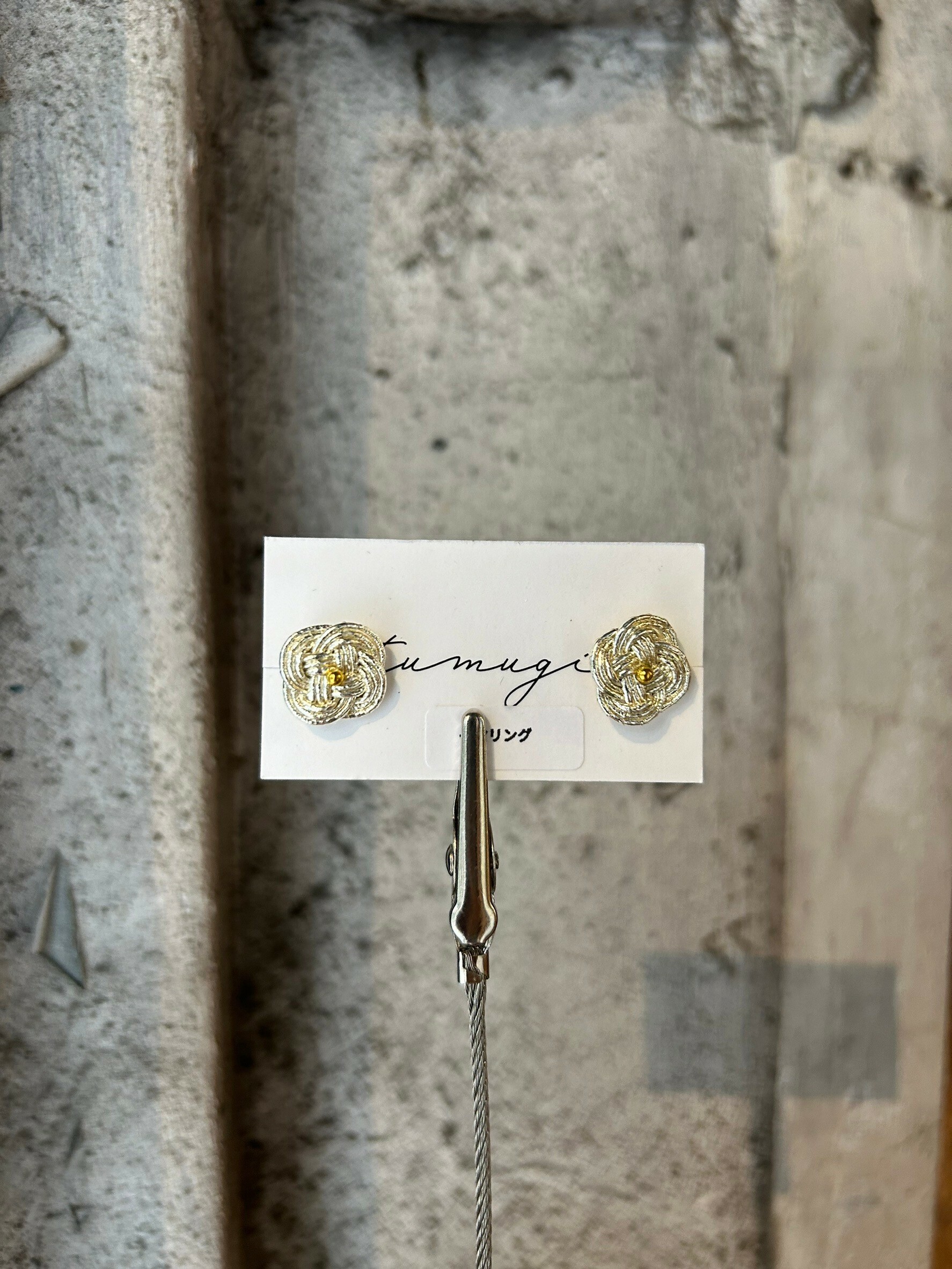 [TUMUGI] 水引小花耳環 | 銀色 | 耳夾 | NO.68