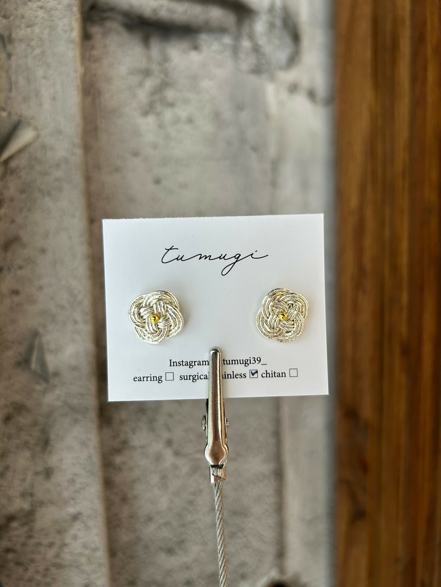 [TUMUGI] 水引小花耳環 | 銀色 | 耳針 | NO.110